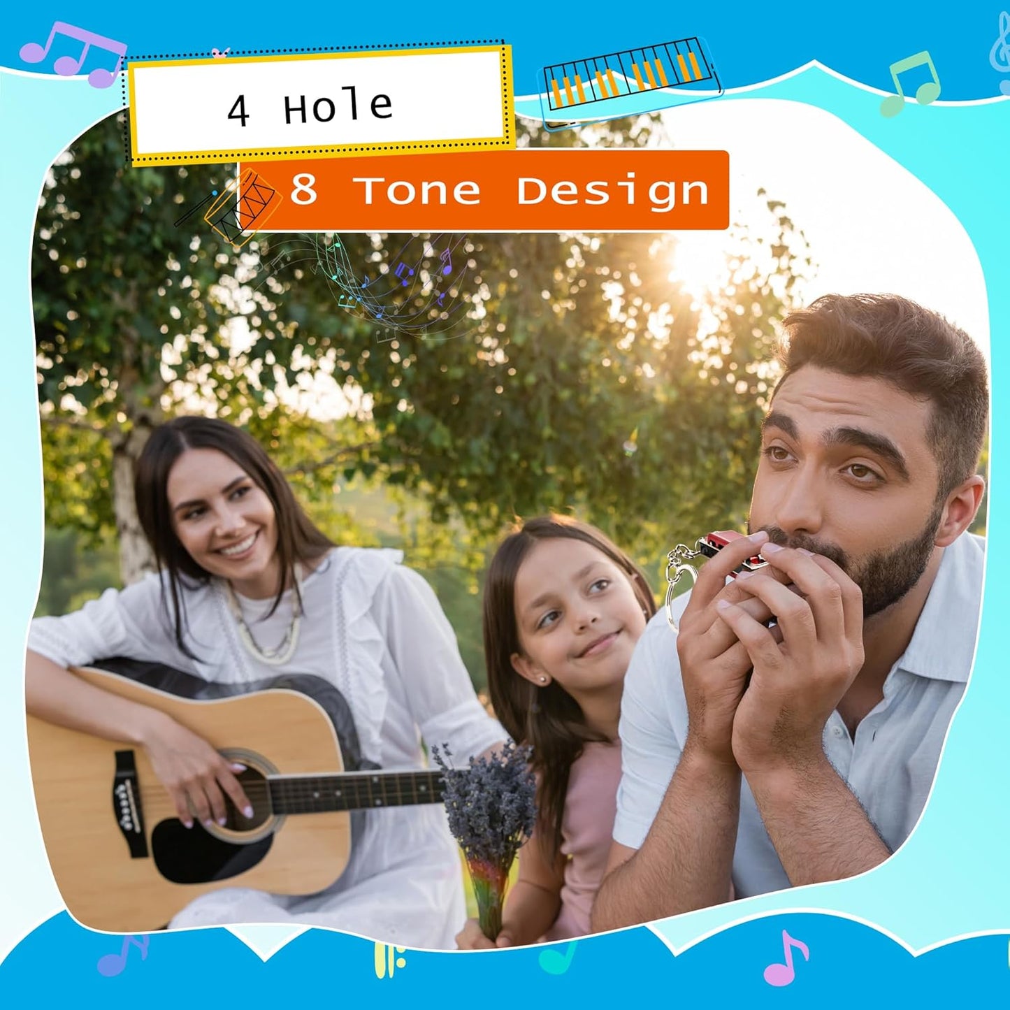 36-Piece Mini Harmonica Keychain for Kids, Portable Music Harmonica, 4 Holes, 8 Tunes, 8 Colors