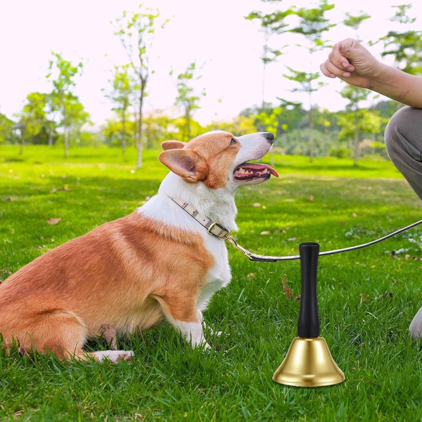 34 Pieces Metal Hand Bells,Kabcifea Gold Call Bell Dinner Service Bell Small Hand Held Bells with Black Wooden Handles for School Church Classroom Wedding Decorative