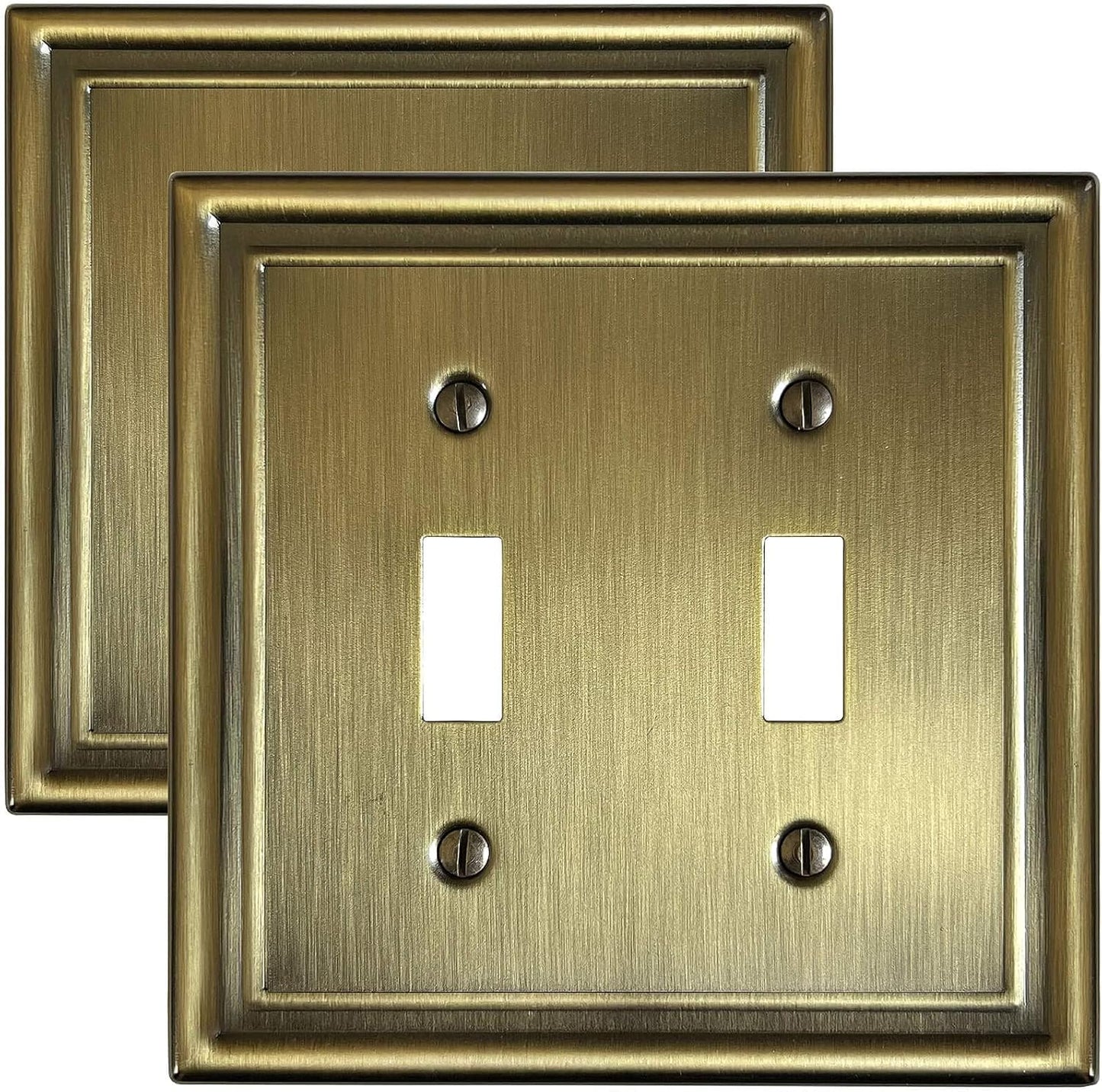 2-Pack Double Toggle Wall Plate, Metal Light Switch Cover, Decorative Antique Brass Switch Plate Cover, Midsize, 4.96''*4.88'', Corrosion Resistant
