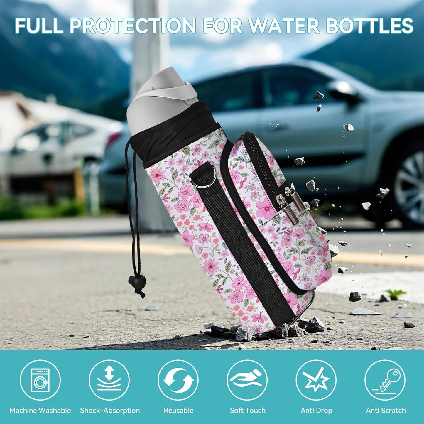icolor Water Bottle Carrier Bag with Strap 25/32/40 oz Crossbody Bottle Holder with Phone Pocket Sling Sleeve Insulated Neoprene Water Bottle Pouch for Walking Travelling