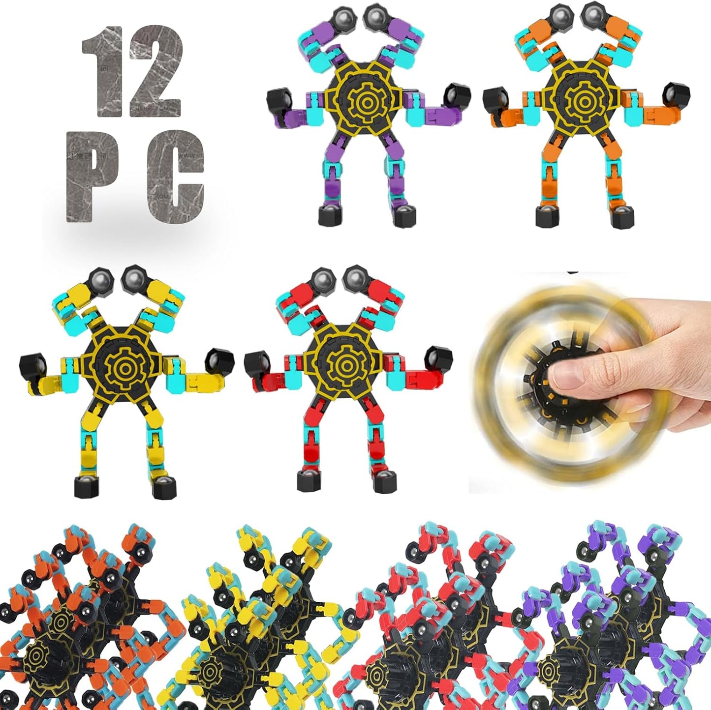 12 PCS Noctilucent Transformable High Speed Rotation Fidget Spinners Toys for Kids and Adults Stress Relief Fingertip Toys for Boys and Girls Fingertip Gyros for ADHD Autism for Kids