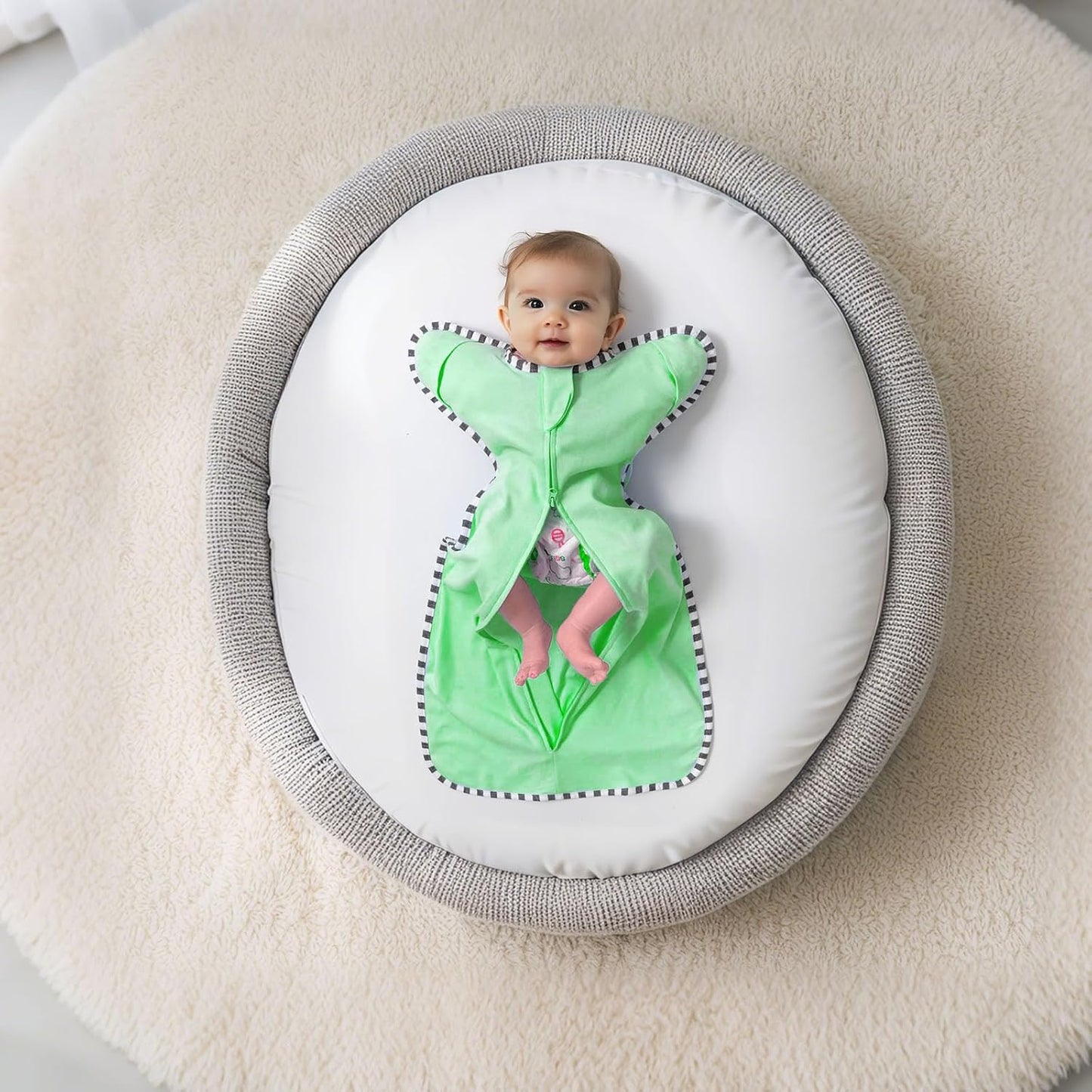 Transition Swaddle, 2 Pack 100% Cotton Baby Sleep Sack, 2-Way Zipper Infant Arm Up Swaddle for Newborn Baby Boys Girls (Green + Grey, L(6-9 Months))