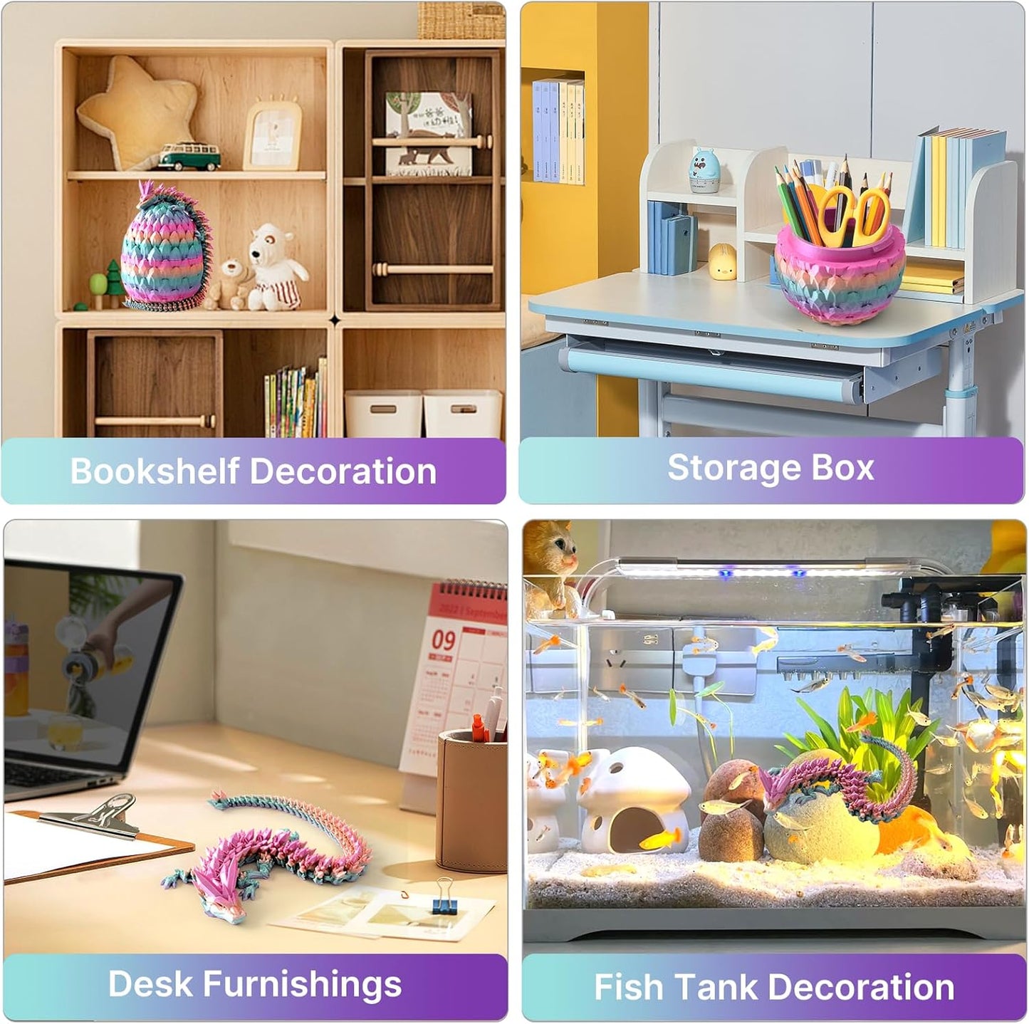 3D Printed Dragon in Eggs 12in Articulated Dragon Crystal Dragon Fidget Toy with Dragon Eggs Flexible Executive Desk Toys Home Office Decor (Crystal-Rainbow)