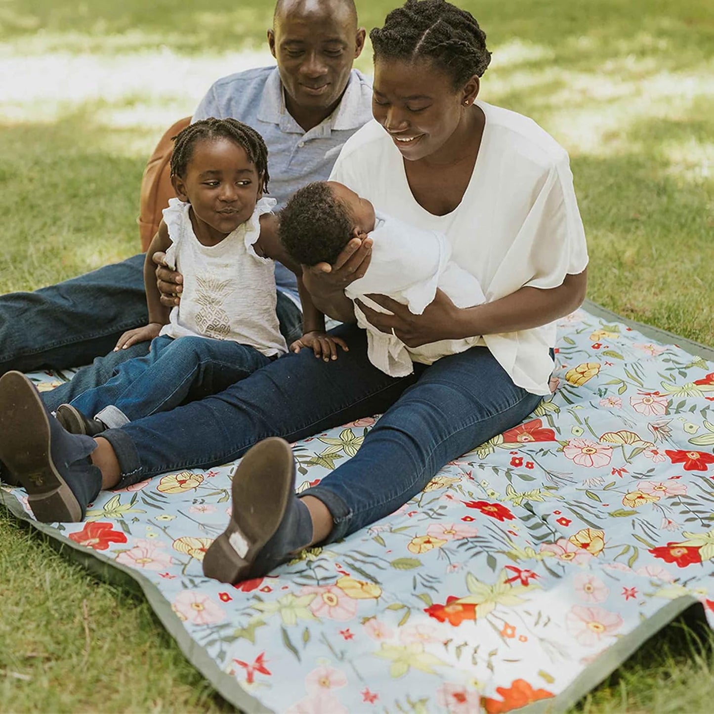 Little Unicorn 5'x5' Outdoor Family Picnic & Beach Blanket | Durable & Water-Resistant Fabric | Compact Fold & Easily Wipes Clean | Zipper Pocket (Primrose Patch)