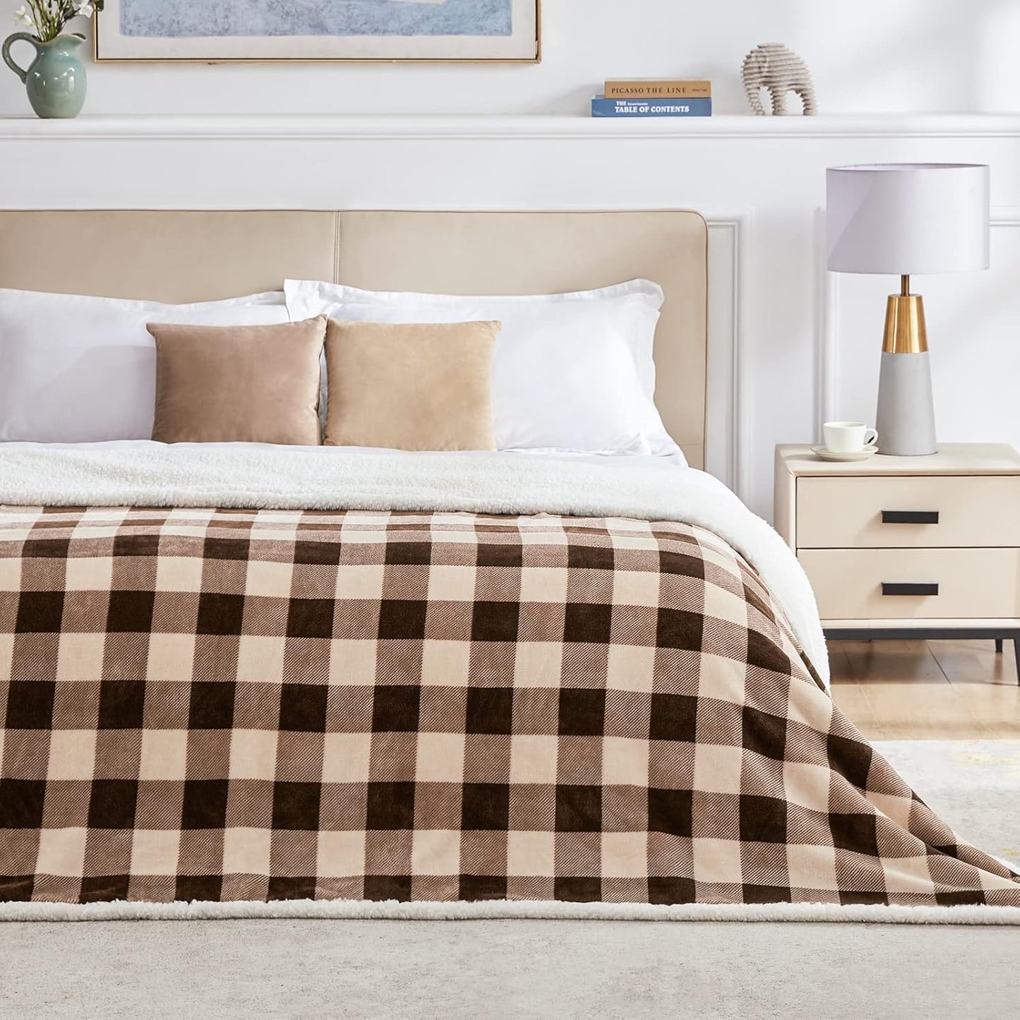 Touchat Sherpa Buffalo Plaid Christmas Twin Blanket 60" X 70", Fuzzy Fluffy Soft Cozy Throw Blanket, Fleece Flannel Plush Microfiber Blanket for Couch Bed Sofa(Brown)