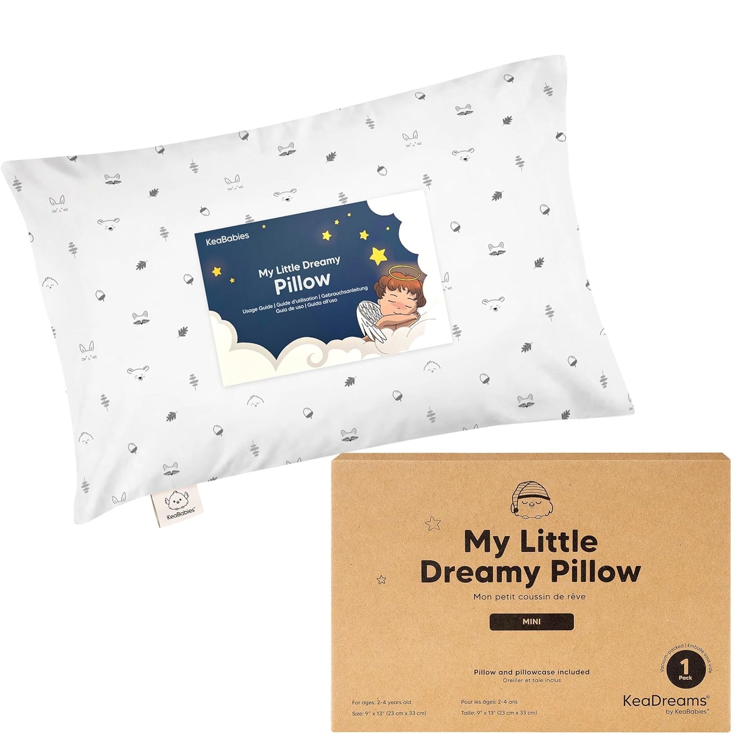 Mini Toddler Pillow with Pillowcase - 9x13 My Little Dreamy Travel Kids Pillow for Sleeping, Toddler Bed, Small, Tiny, Organic Cotton Pillowcase, Soft & Breathable, Kids 2-4 Years Old (Acorn)