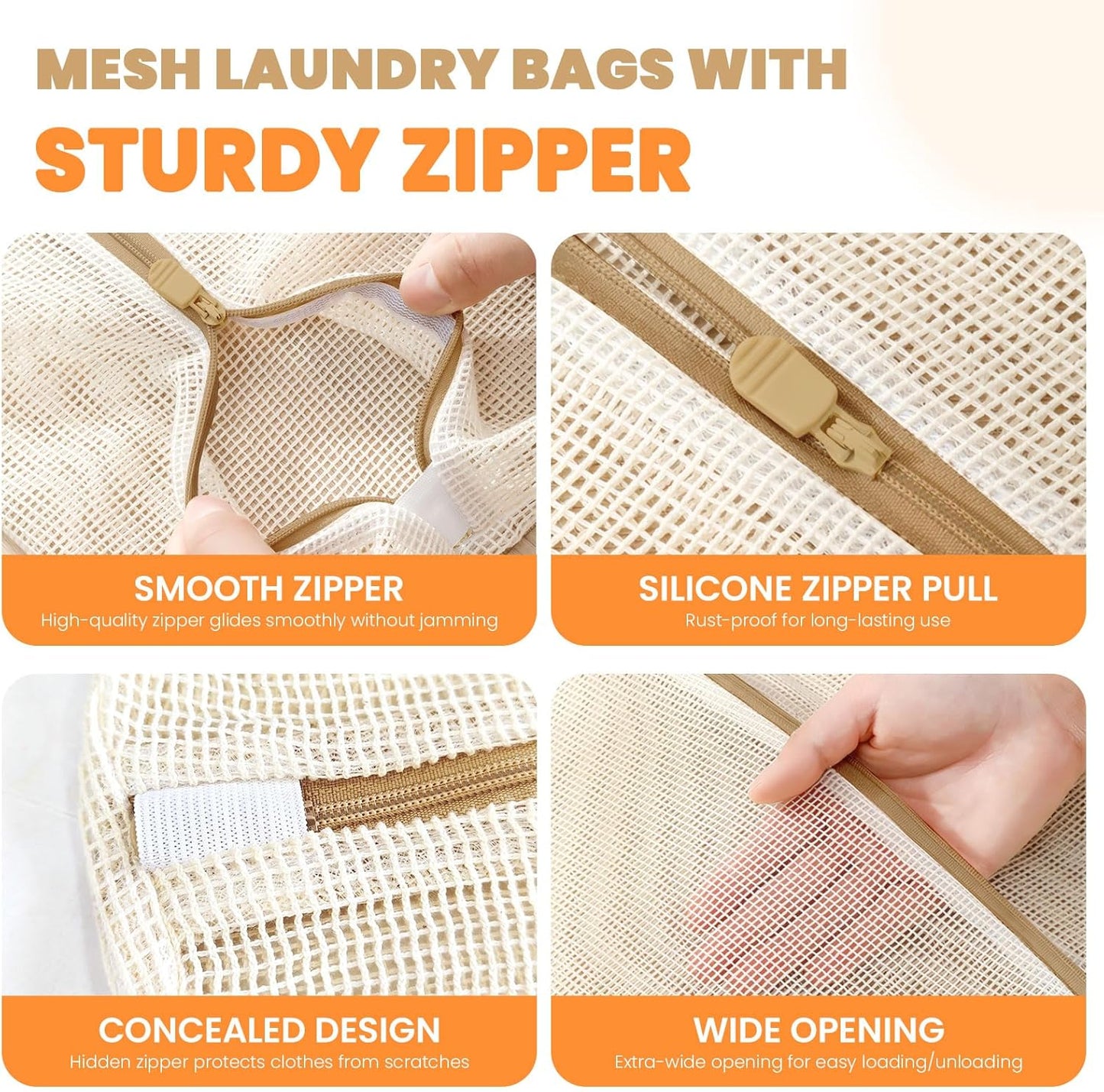 4Pcs Cotton Mesh Laundry Bags for Delicates,Breathable Mesh Garment Bag for Washing Machine, Travel Wash Bags with Zipper for Bras, Underwear, Socks, Clothes, Laundry Dorm Room Essentials(S-XL)