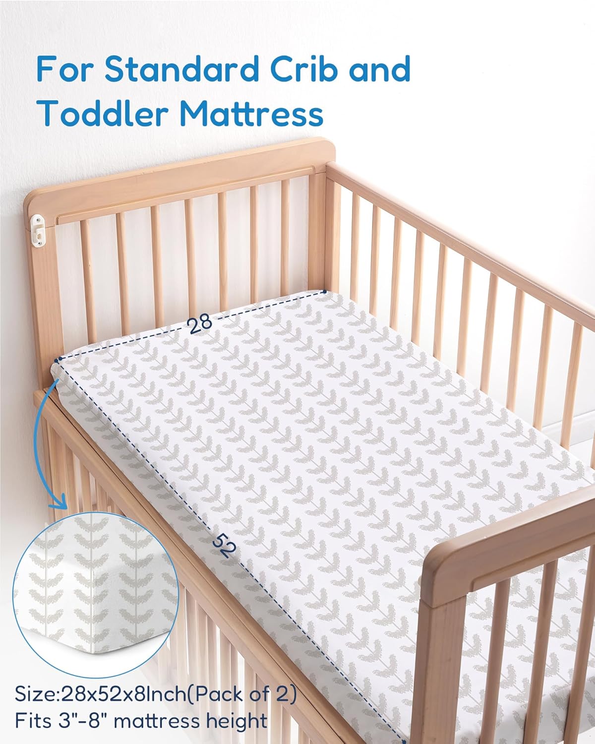 Baby Crib Sheets Boy Girl for Standard Crib Mattress - Beige Trees&Leaf, Breathable and Snug, Fits 28''x52''x9'' Extra Deep Pocket