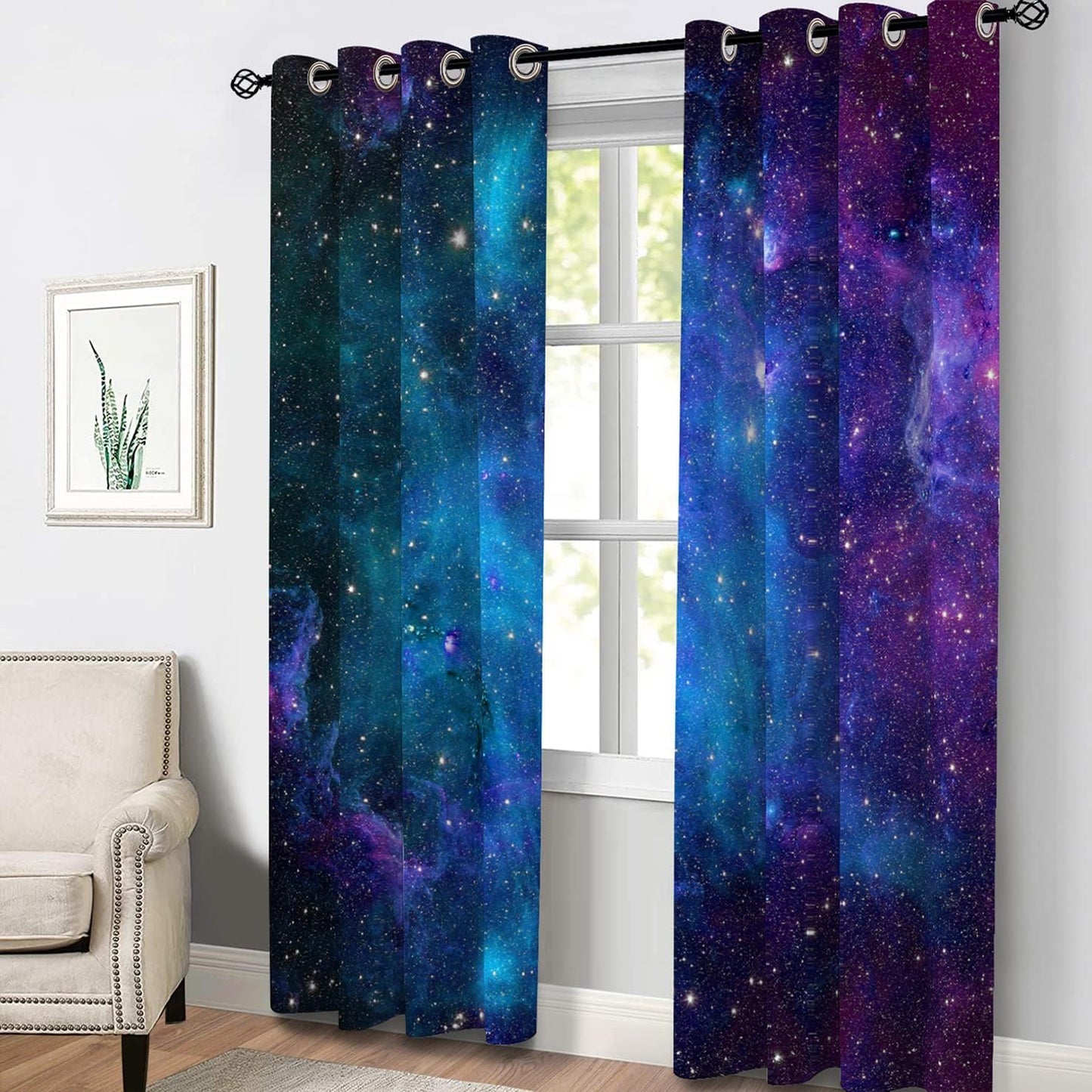 Aimego Galaxy Blackout Curtains Outer Space Universe Nebula Night Starry Window Drapes Decor for Kids Boys Teens Bedroom Living Room Grommet Room Darkening Curtains 2 Panel Set, 42"X63"