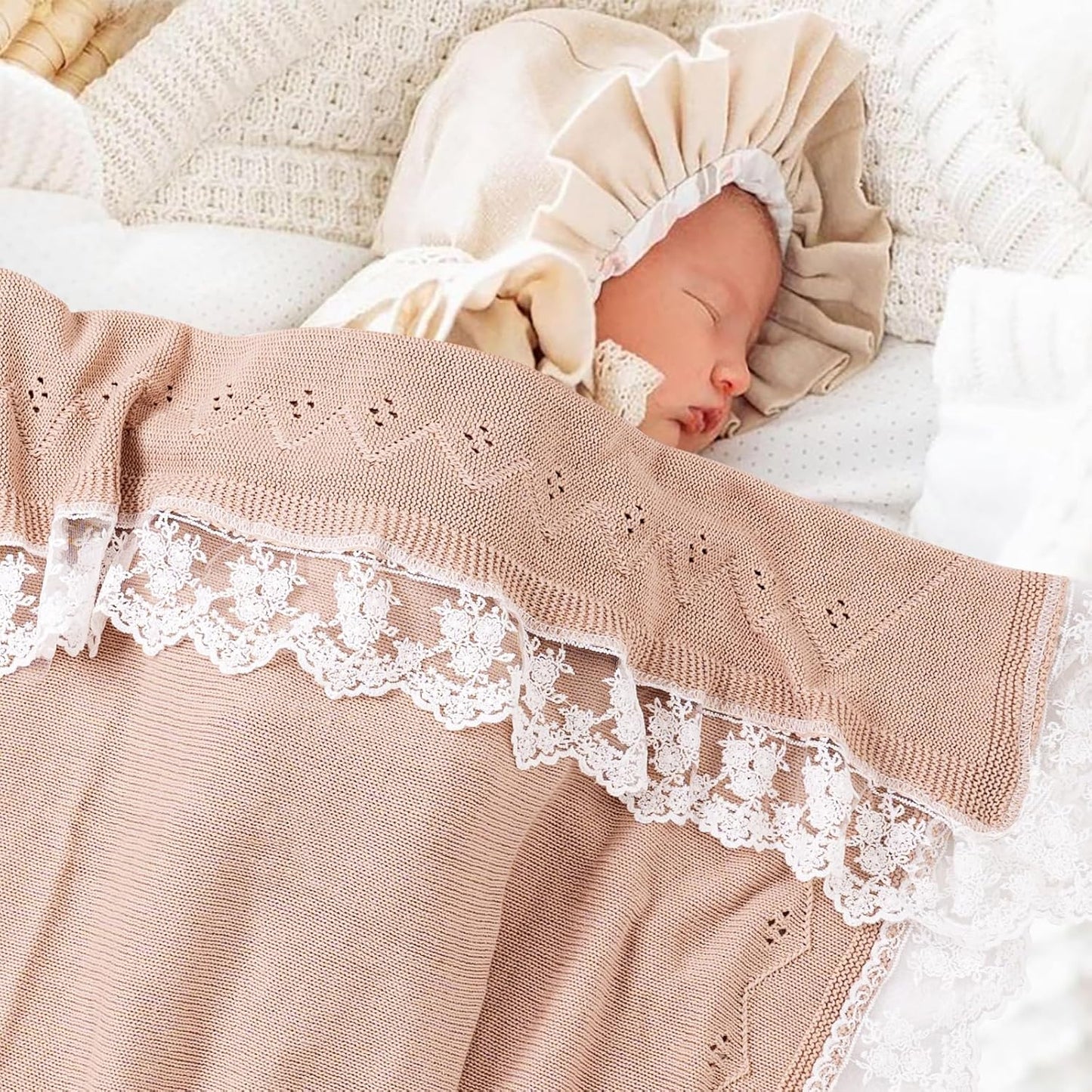 Booulfi Baby Blanket for Girl Toddler Newborn Swaddle Receiving Knit Cotton Blanket Throw Blanket Soft Crochet Preemie Small Crib Gender Neutral Infant Baby Boy Blankets