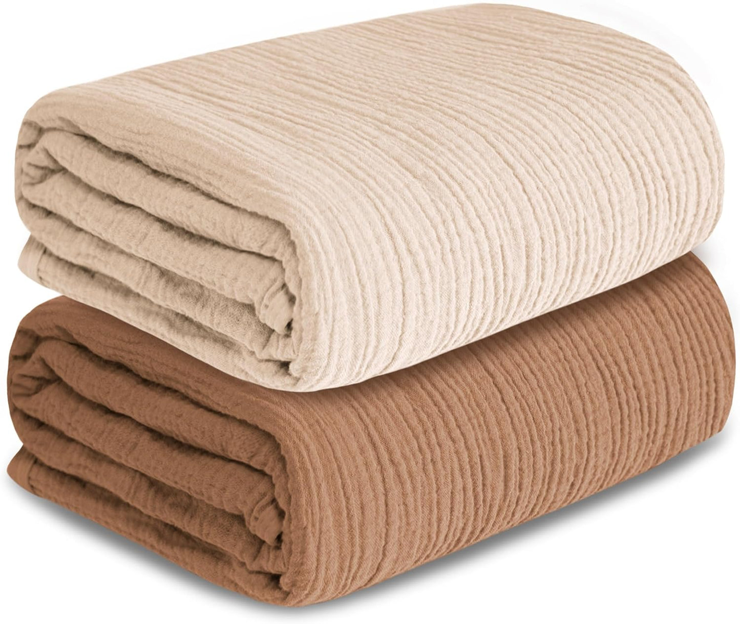 Muslin Swaddle Blankets for Newborn, 2 Pack Breathable Soft Receiving Blanket, Large 41 x 41 inches Swaddle Wrap Burping Clothes, Essentials Infant Shower Items. (Beige & Coffee)