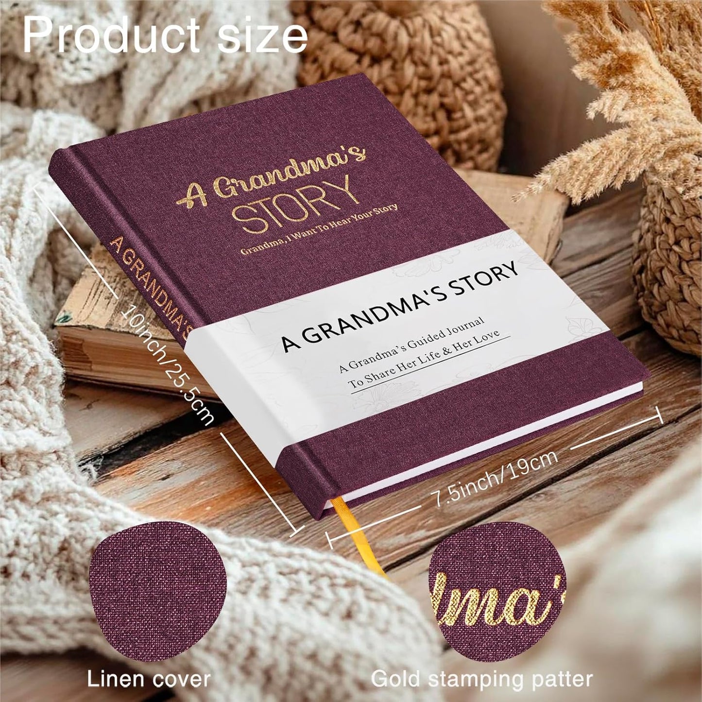 Artmag Grandma's Life Story Journal Family Keepsake Book Linen Hardcover for Grandma to Share Her Memories, with 250+ Prompt Questions Gift for Birthday Mother's Day Christmas (Purple)