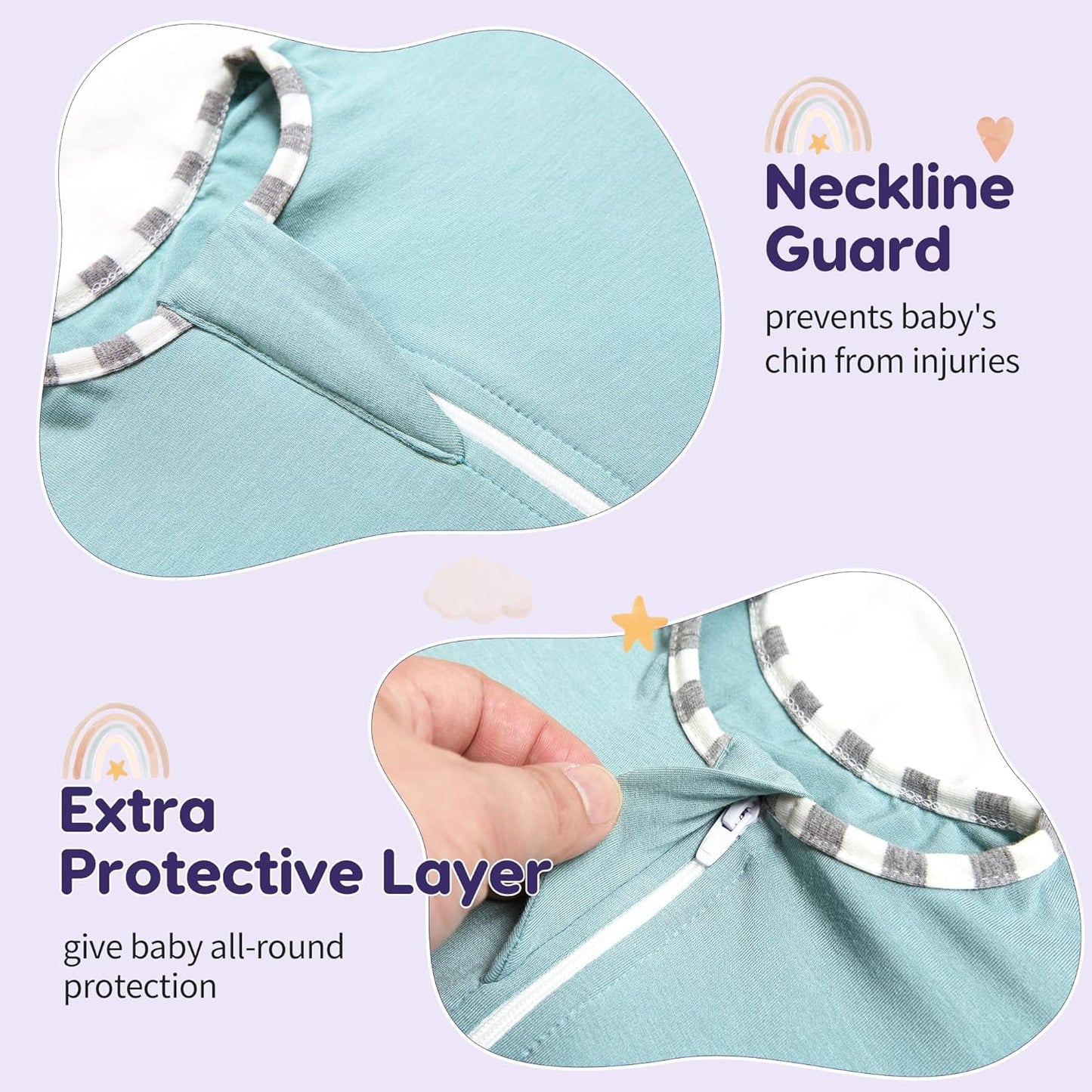 PuppyPaws Baby Sleep Sack, Transition Swaddle, Sleep Sack 6-9 Months, Wearable Blanket Baby with 2-Way Zipper, Swaddles for Newborns Summer, 95% Rayon derived from Bamboo, 5% Spandex