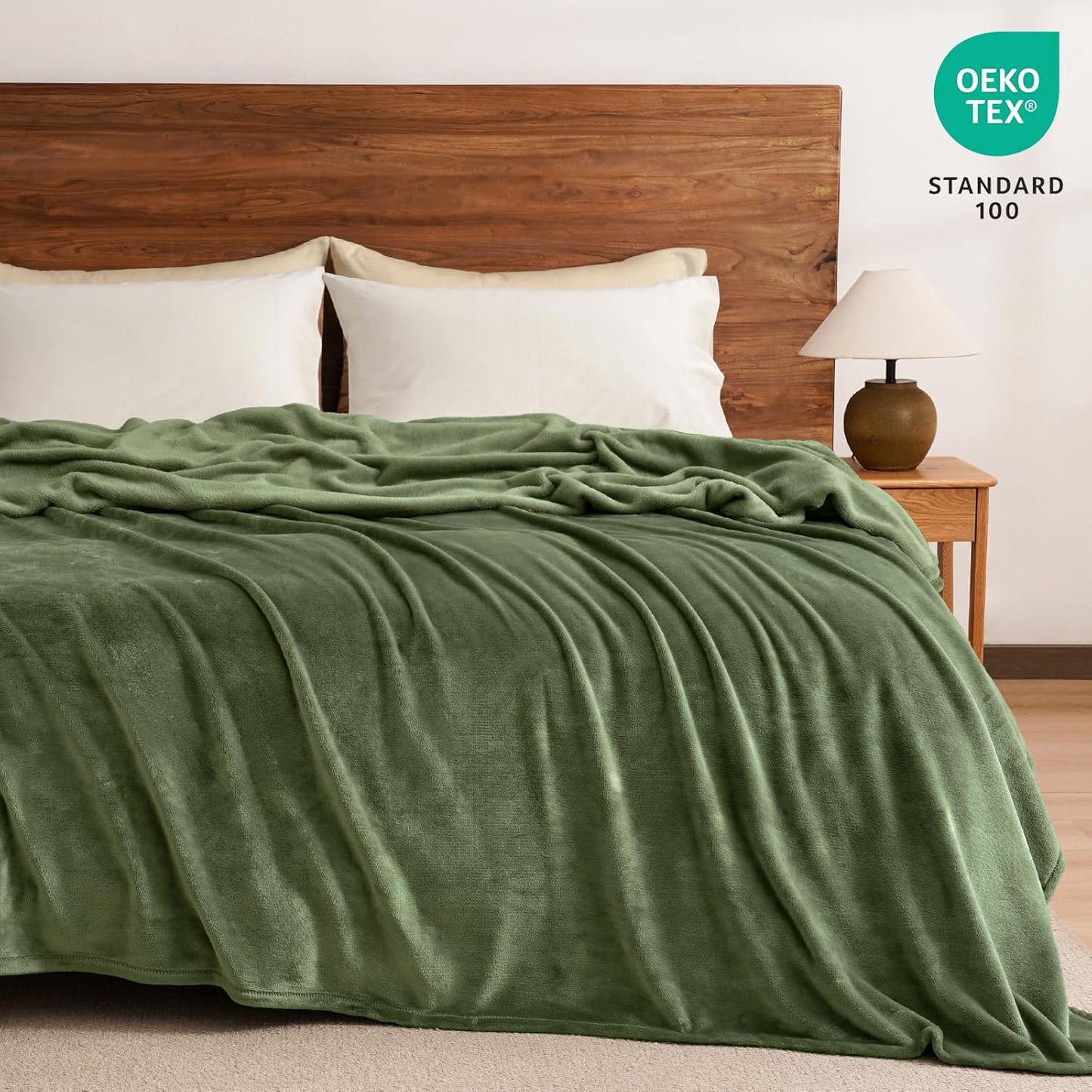 PHF Ultra Soft Fleece Blanket Queen Size, No Shed No Pilling Luxury Plush Cozy 300GSM Lightweight Blanket for Bed, Couch, Chair, Sofa Suitable for All Season, 90" x 90", Olive Green