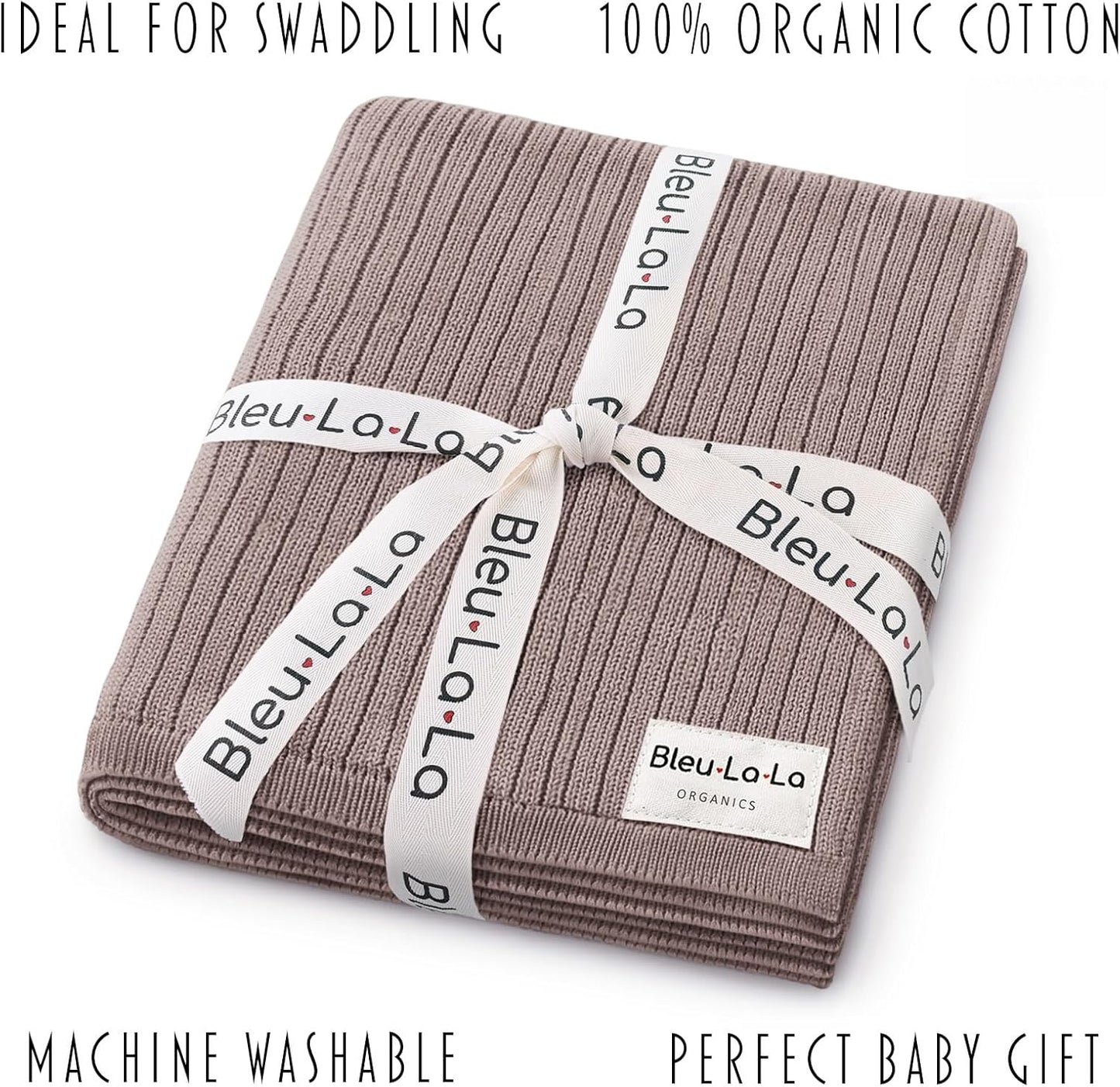 Organic Ribbed Swaddle Blanket for Boys & Girls - 100% Luxury Organic Soft Cotton Knit Warm Cozy Cuddle Stroller Crib Blanket for Newborns, Infants, & Toddlers (Milk Chocolate)