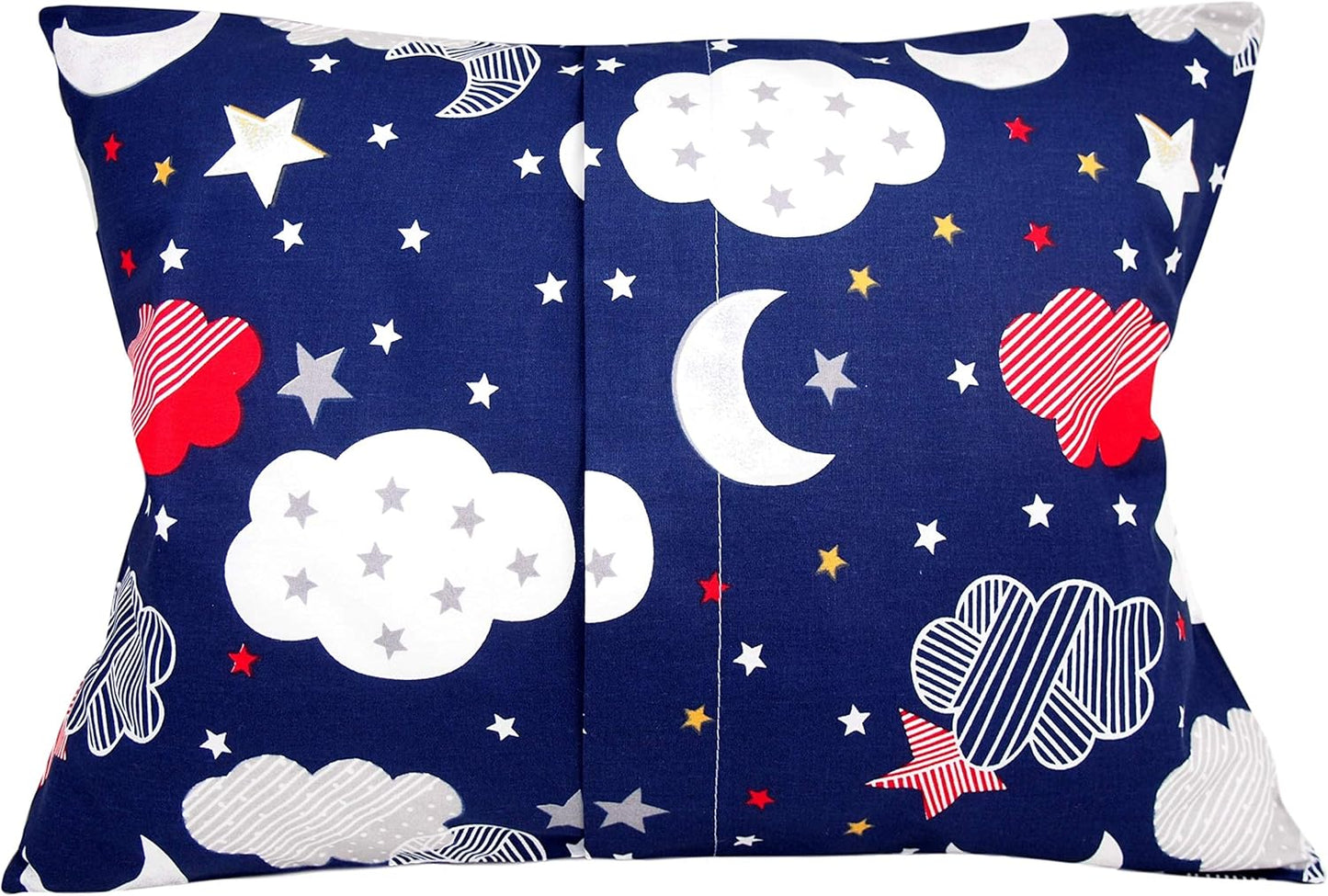 Toddler Pillowcase 13x18 - Moon Star Cloud Child Pillow Case, Cotton Toddler Pillowcase Star, Travel Pillow Case Cover - Navy Blue Moon Stars