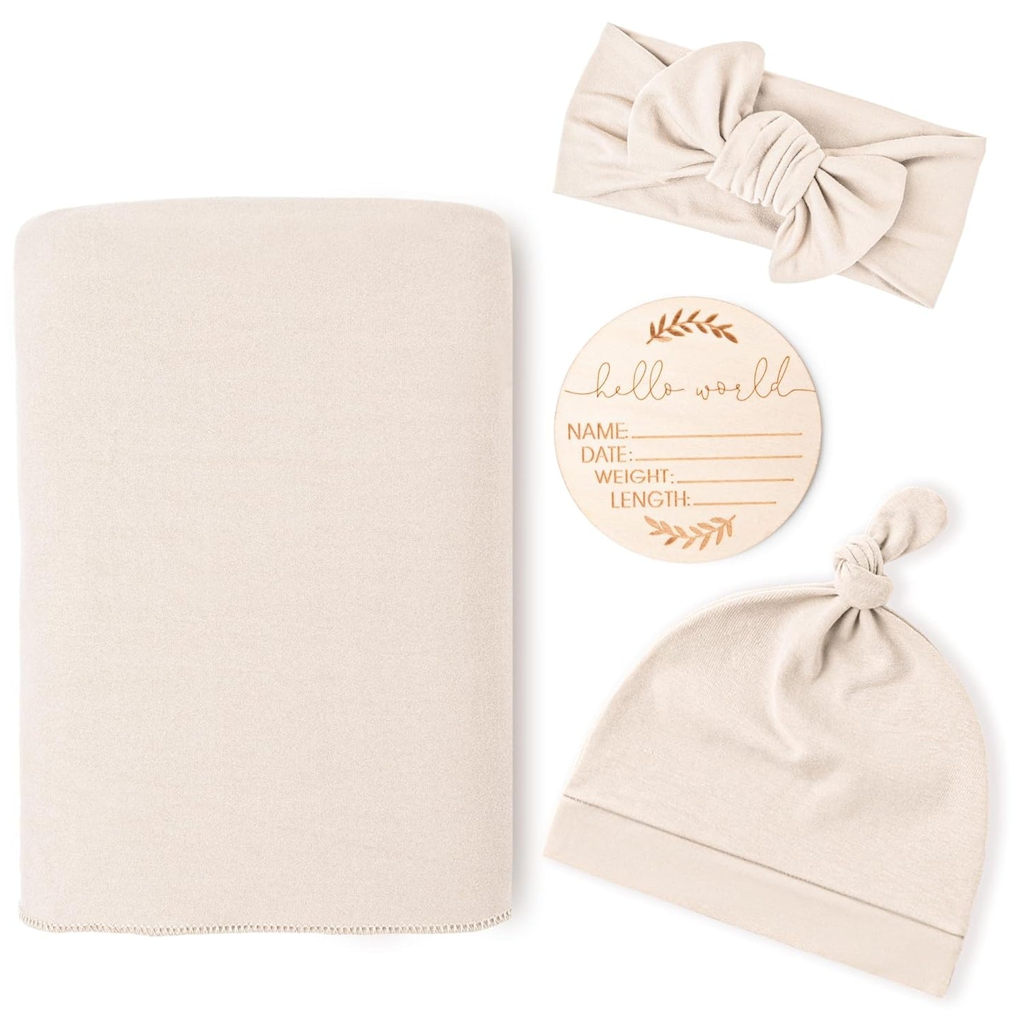Konssy Baby Girl Newborn Receiving Blanket with Matching Headband and Beanie Set Baby Swaddle Nursery Swaddle Wrap