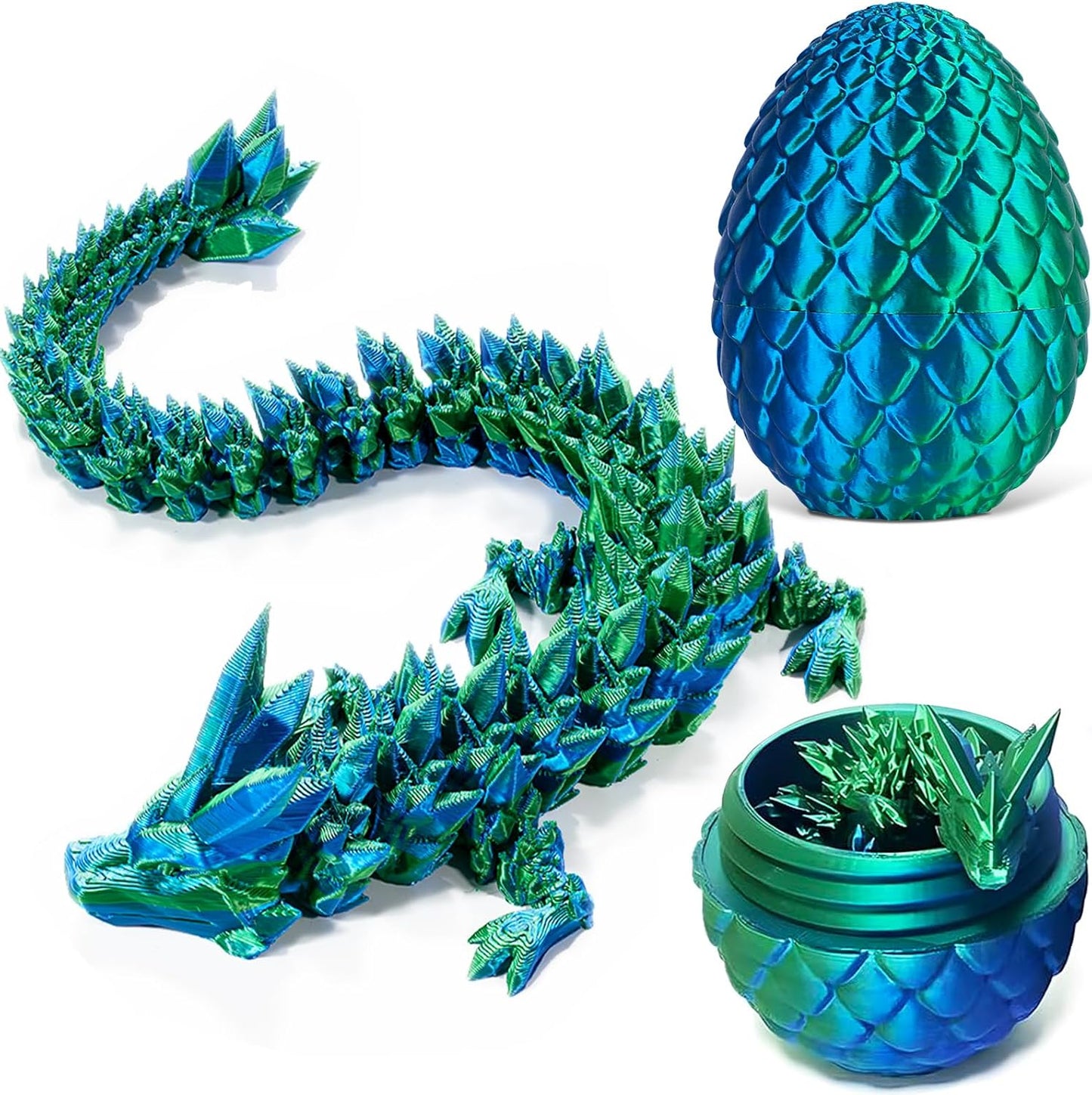 3D Printed Dragon Egg Toys, Easter Egg Crystal Dinosaur Eggs Fidget Toys with Movable Joints for Kids Adults Gifts (Green)