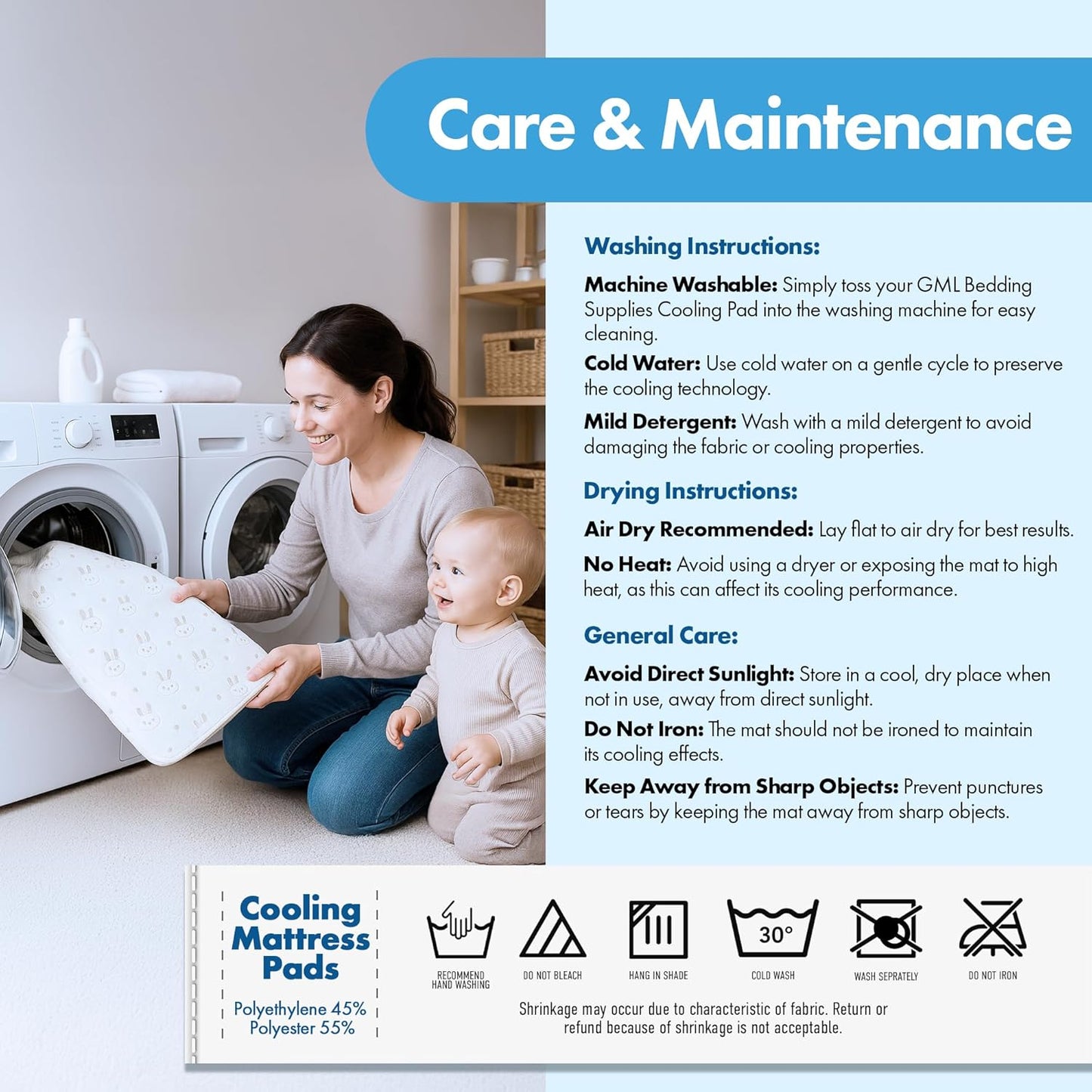 GML Bunny Cooling Crib Mattress Pad – Waterproof, Breathable Baby Mattress Protector for Toddler Bed – Hypoallergenic, Soft & Durable for Sensitive Skin – Made in Korea, Q-Max 0.4 Small Size, 27.5x47