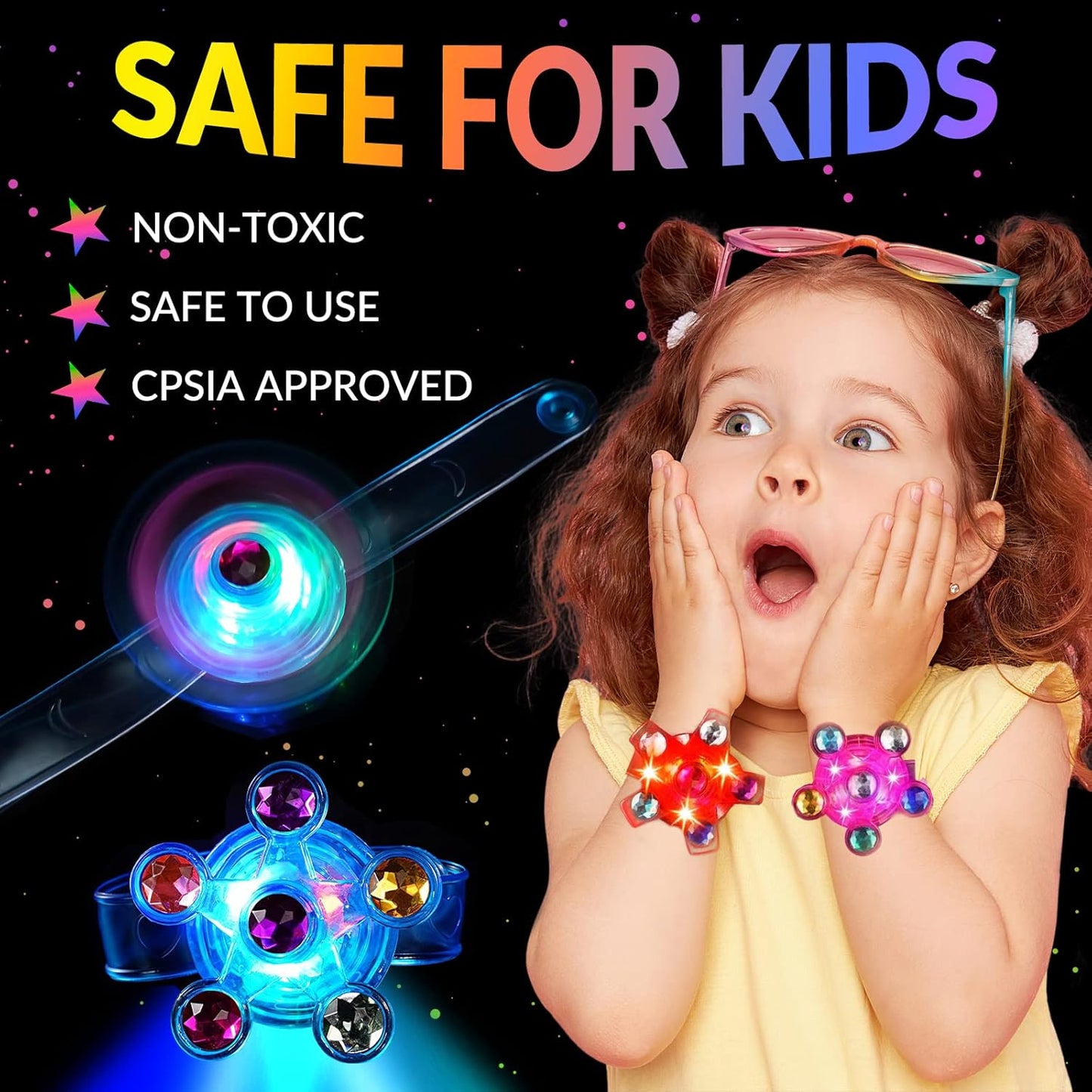 24 Pack LED Light Up Fidget Spinner Bracelets Easter Party Favors for Kids 4-8 8-12, Glow in The Dark Party Supplies, Back to School Gift for Students, Return Gifts for Kids Birthday Halloween