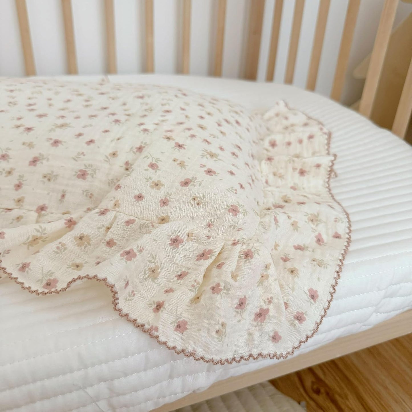 BuLuTu 2-Layer Cotton Muslin Toddler Pillowcases for Girls Boys Floral Pillow Cover Decorative Pillow Cases Gauze Cotton Small Pillow Protector for Crib, Envelope Closure, 14"x20",1 pc