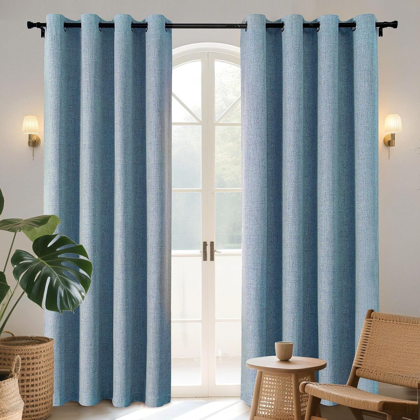 Joydeco Blackout Curtains 95 Inches Long 2 Panels Burg, Room Darkening Curtains for Bedroom, 100% Black Out Textured Thermal Drapes Privacy Protection 2 Panels Set(W52 x L95 Inch, Sky Blue)