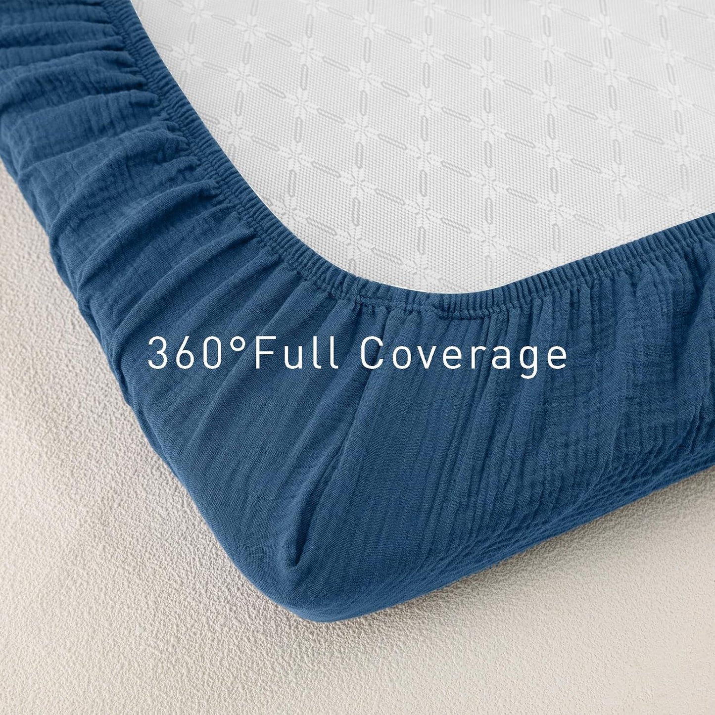 Gllquen Baby Muslin Mini Crib Sheets 3 Pack, Breathable Pack and Play Sheets Fitted Soft Cozy Cotton Pack N Play Sheets for Baby Boy Girls, Universal Fitted Mini Crib Mattresses 38"x26" (Blue)