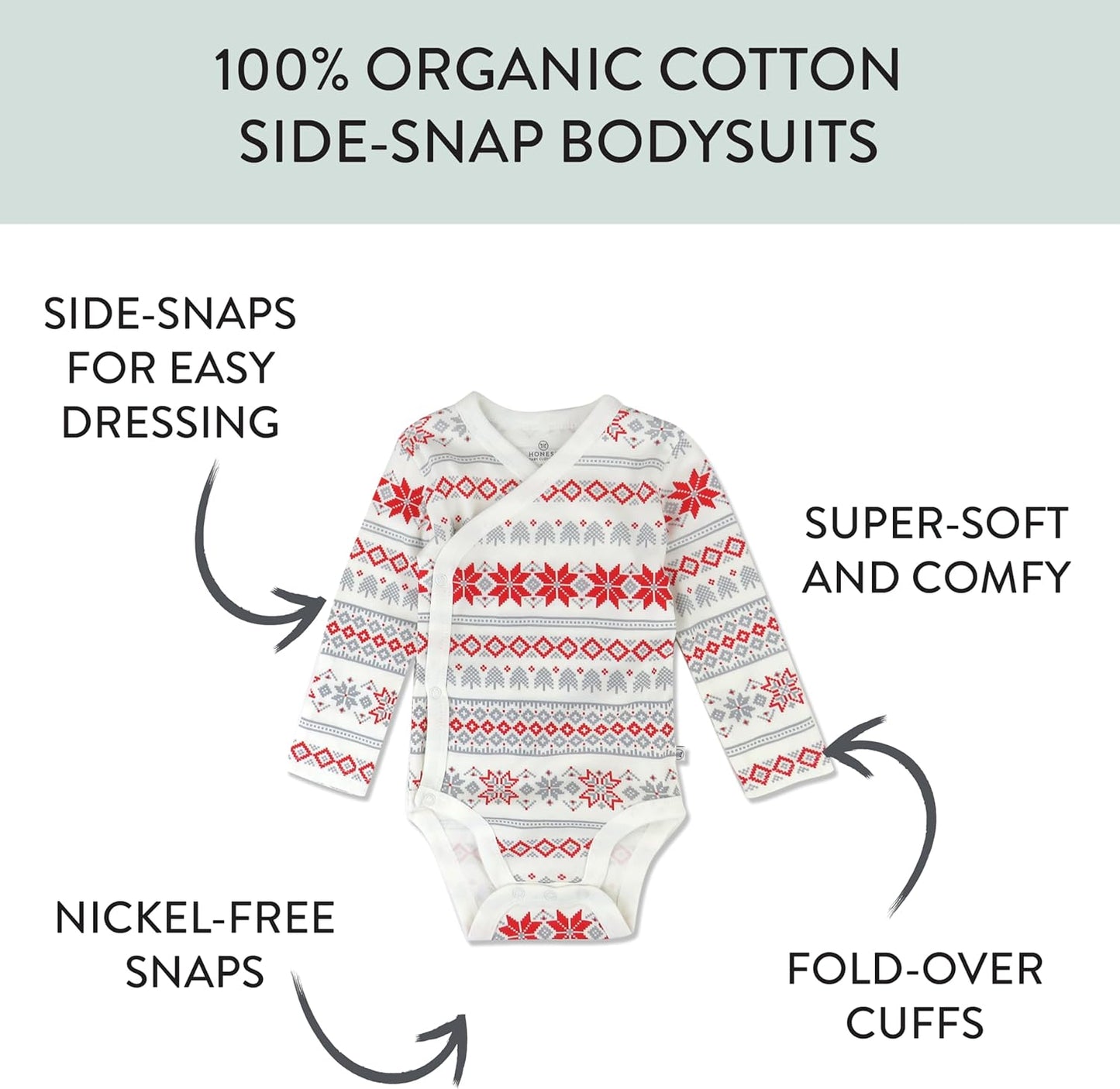 HonestBaby unisex-baby 3-pack Long Sleeve Side-snap Kimono Bodysuits Organic Cotton for Infant Baby Boys, Girls, Unisex