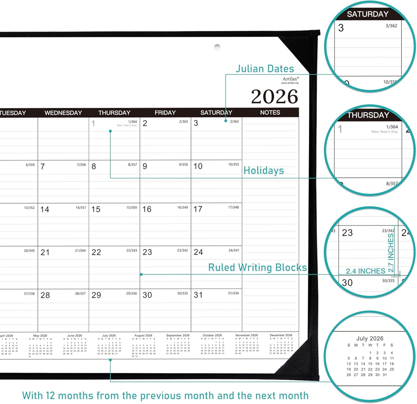 2026 Desk Calendar - 12 Months Large Desk Calendar 2026, Jan.2026 - Dec.2026, 22" x 17", 2026 calendar Desk with Large Ruled Blocks, To-do List & Notes