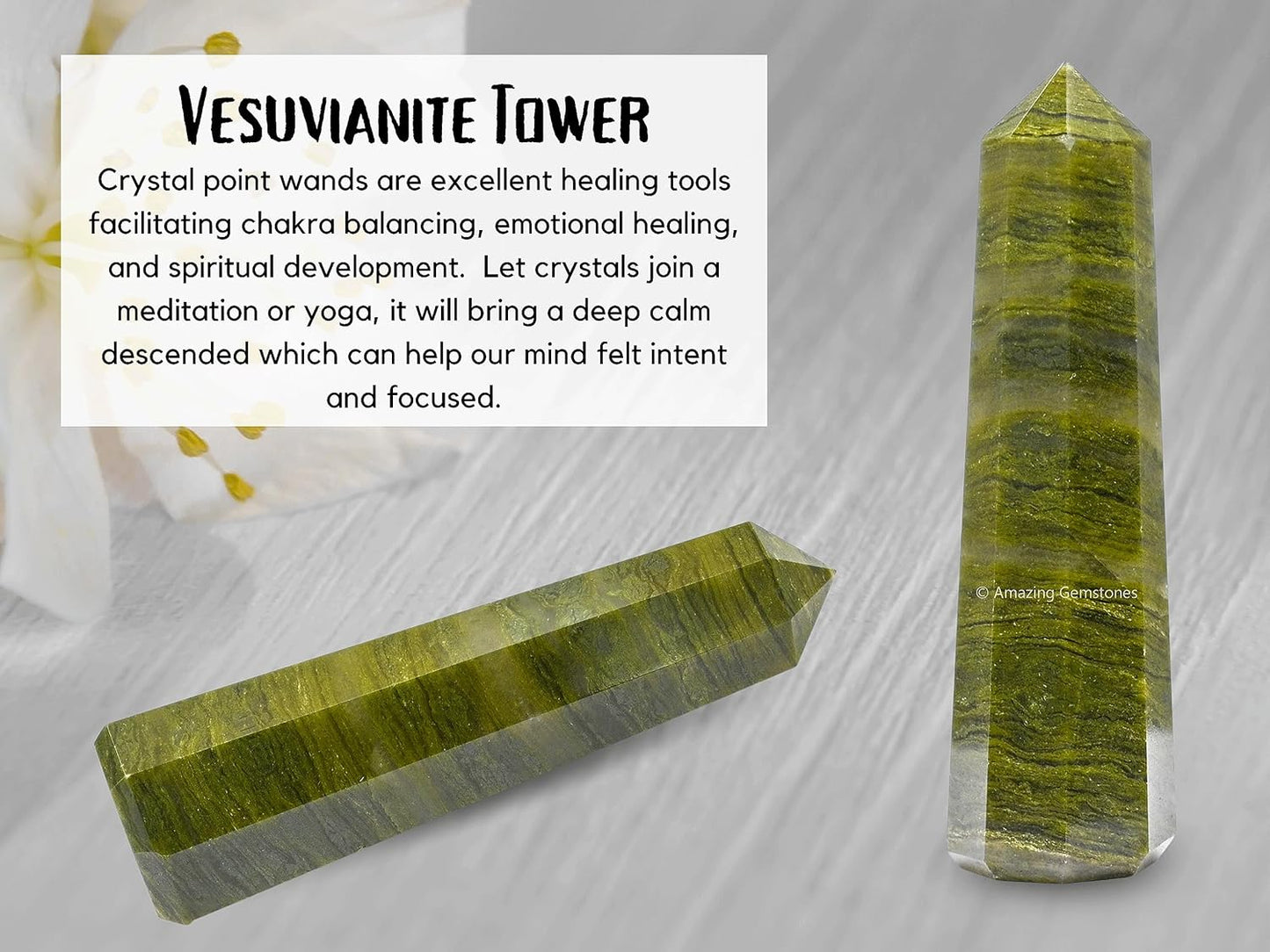 Amazing Gemstone Vesuvianite Crystal Towers - Natural Healing Crystal Point Obelisk for Reiki Healing and Crystal Grid (3 Inch)
