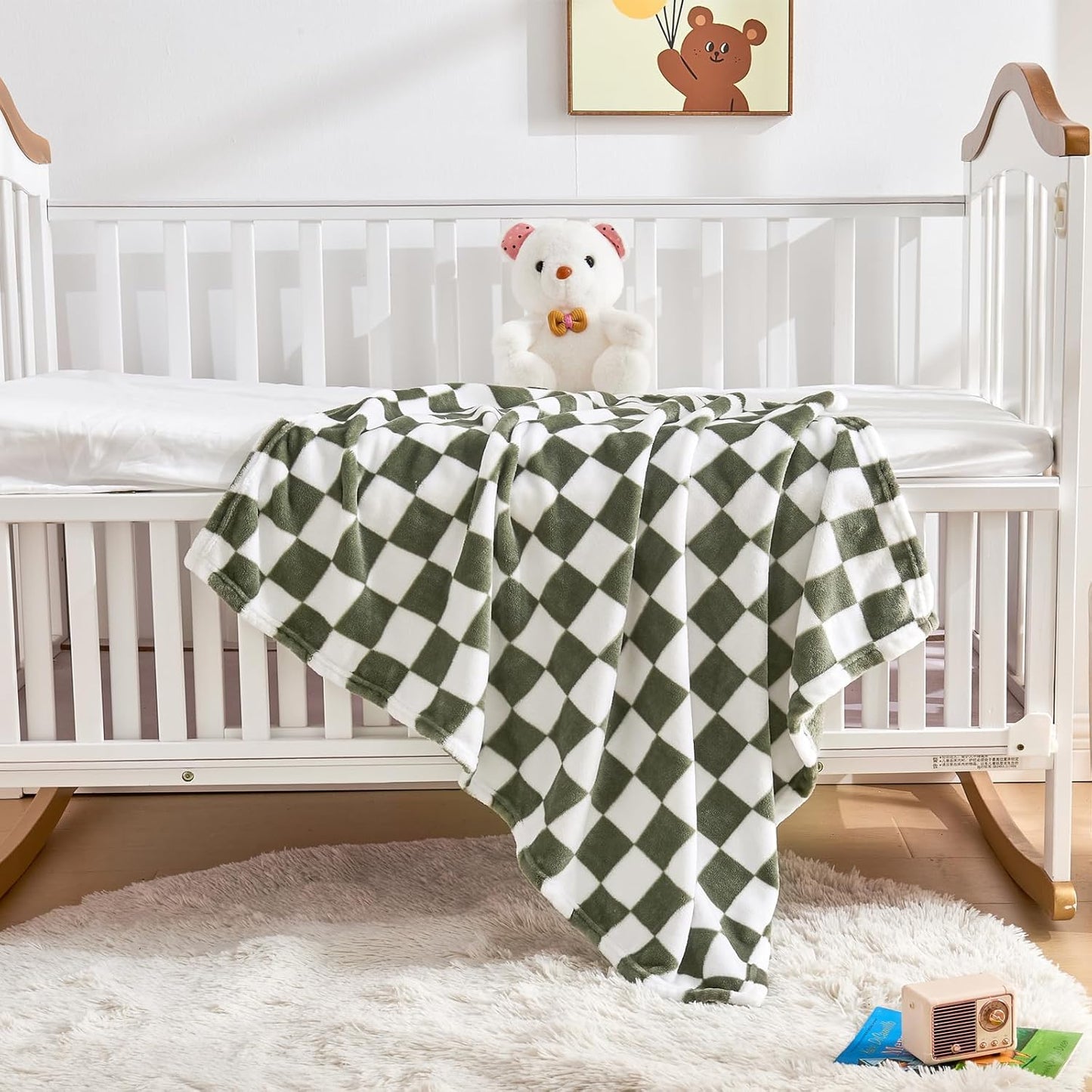 Yurhap Checkered Baby Blanket Fleece Baby Blankets for Boys, Ultra Soft Cozy Fluffy Infant Toddler Newborn Receiving Blankets for Crib Stroller, 30''x40'', Dark Olive