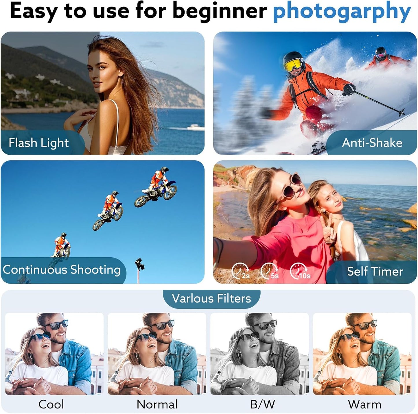 4K Digital Camera,64MP Camera for Photography with 3" 180° Flip Screen,16X Vlogging Camera for YouTube with 64GB Micro SD Card for Beginner, Teens