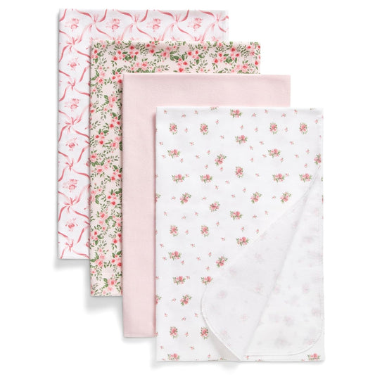 Delta Children 100% Cotton Flannel Baby Receiving Blankets for Girls and Boys – 30x30 Inches (Pack of 4), Pink Floral