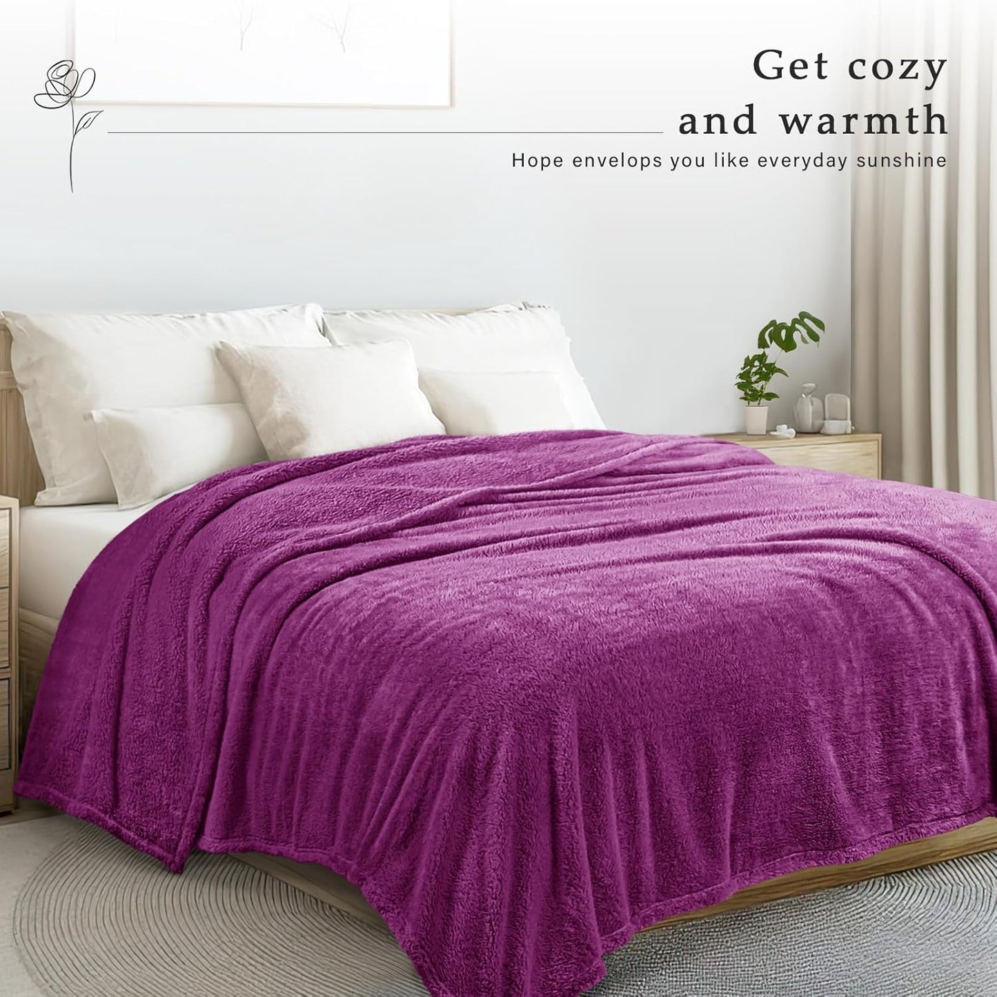 Exclusivo Mezcla Twin Size Flannel Fleece Blanket, Super Soft Velvet Plush Bed Blanket, Fuzzy Cozy and Warm for All Seasons, 60x80 Inches, Purple