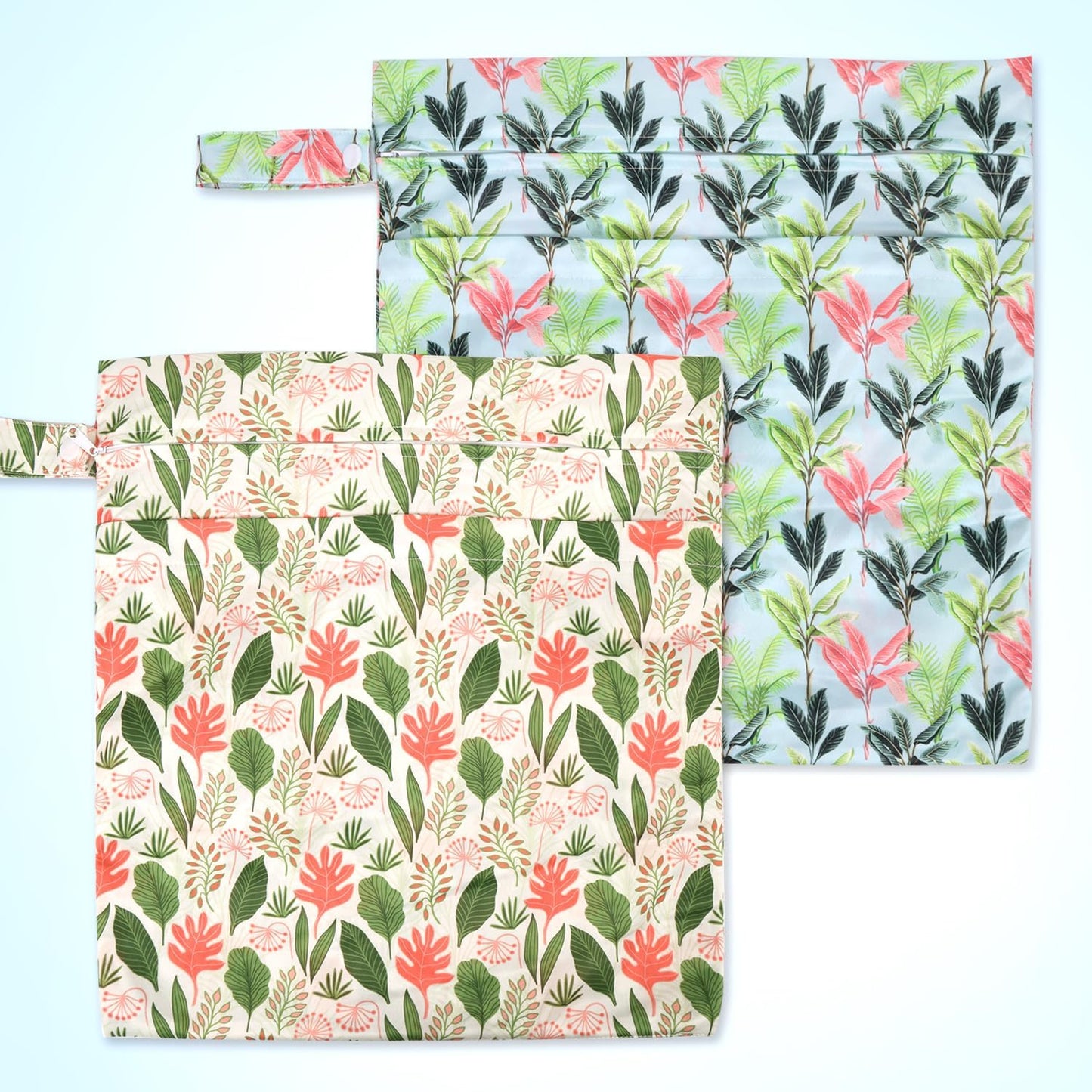 2pcs Cloth Diaper Wet Dry Bags, Waterproof Reusable Wet Bag with 2 Zipper Pockets & Handle, Washable Laundry Bags for Baby Adult Clothes Travel Beach Pool Daycare Yoga Gym Exercise Swimsuits,