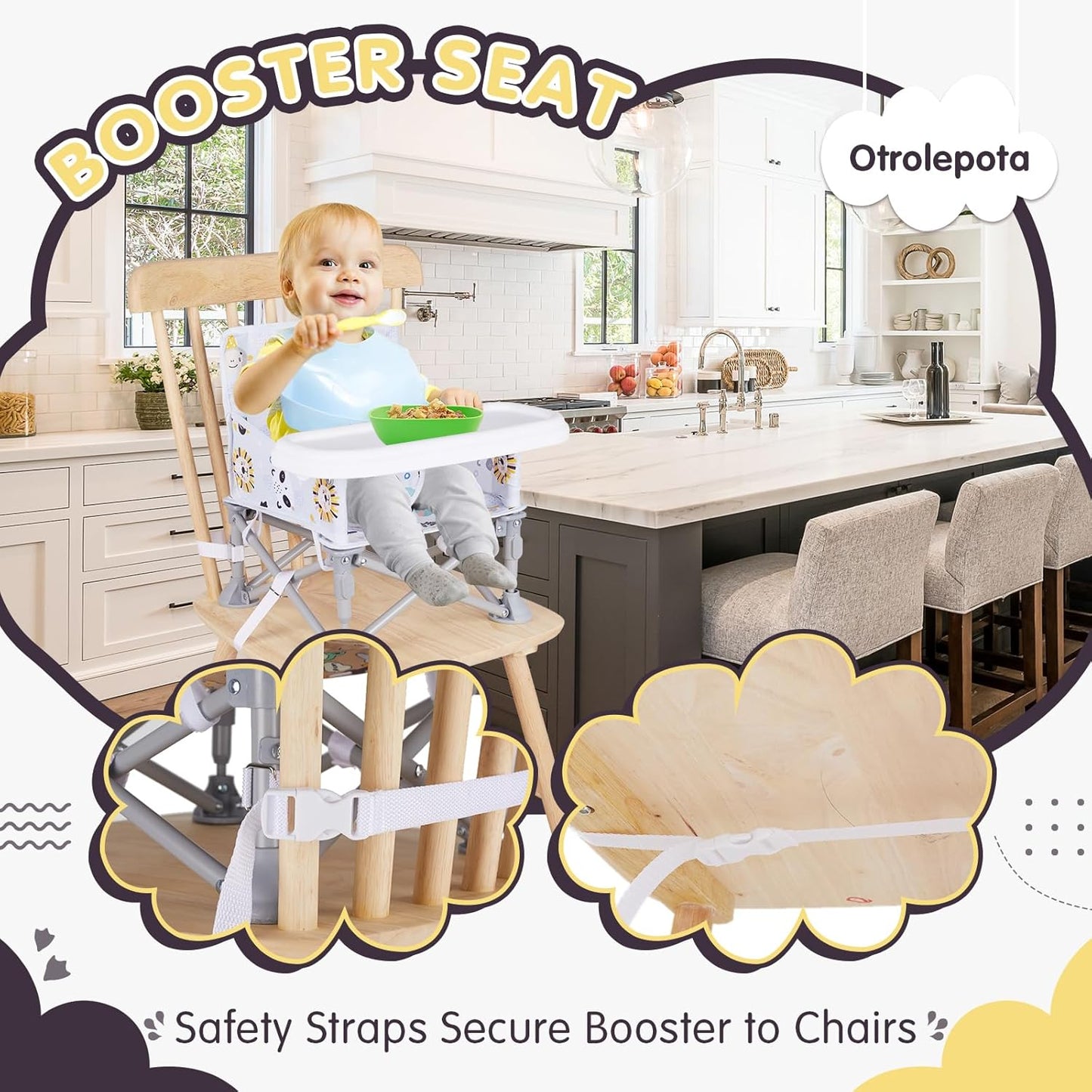 Portable Booster Seat, Toddler Baby Seat with Tray for Dining Table Compact Floor Chair for Camping Lawn Beach Babies Travel 6-36 Months
