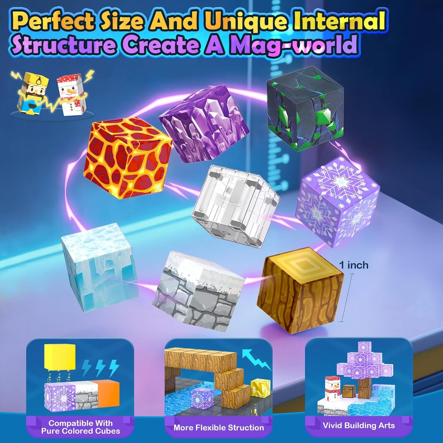 100PCS Large Magnetic Blocks-Build Mine Magnet World Ice Mine Sword Toddlers Toys for Kids Magnet Transparent Building Blocks Sensory Learning Toys for Boys and Girls Ages 3 4 5 6 7 8-12 Birthday Gift