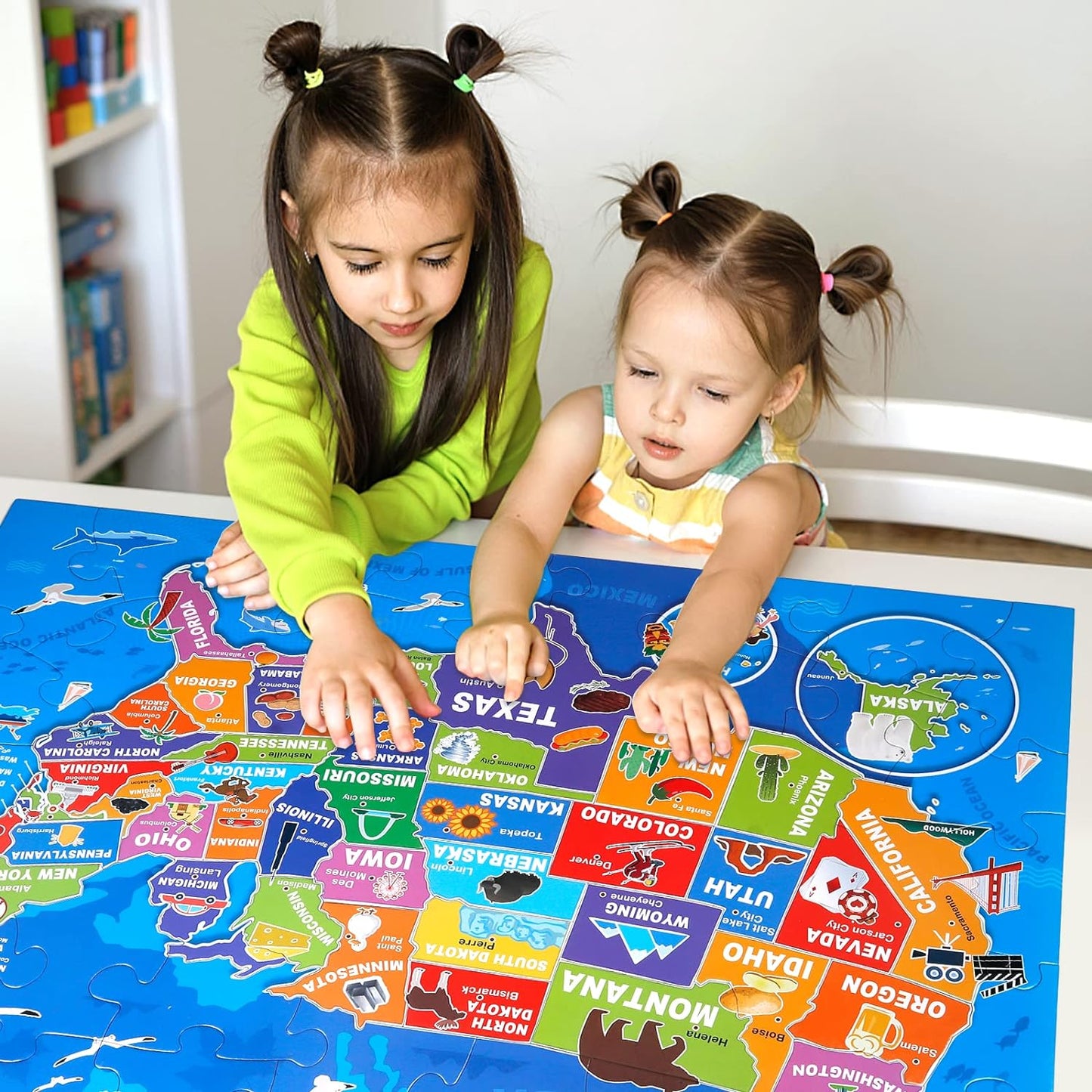 Jumbo Floor Puzzle for Kids,USA Map Puzzle Jigsaw Geography Puzzles,70 Piece US Map 50 States with Capitals,United States Puzzle for Ages 3-5,Preschool Learning Toys Gift for 4-8 Years Old