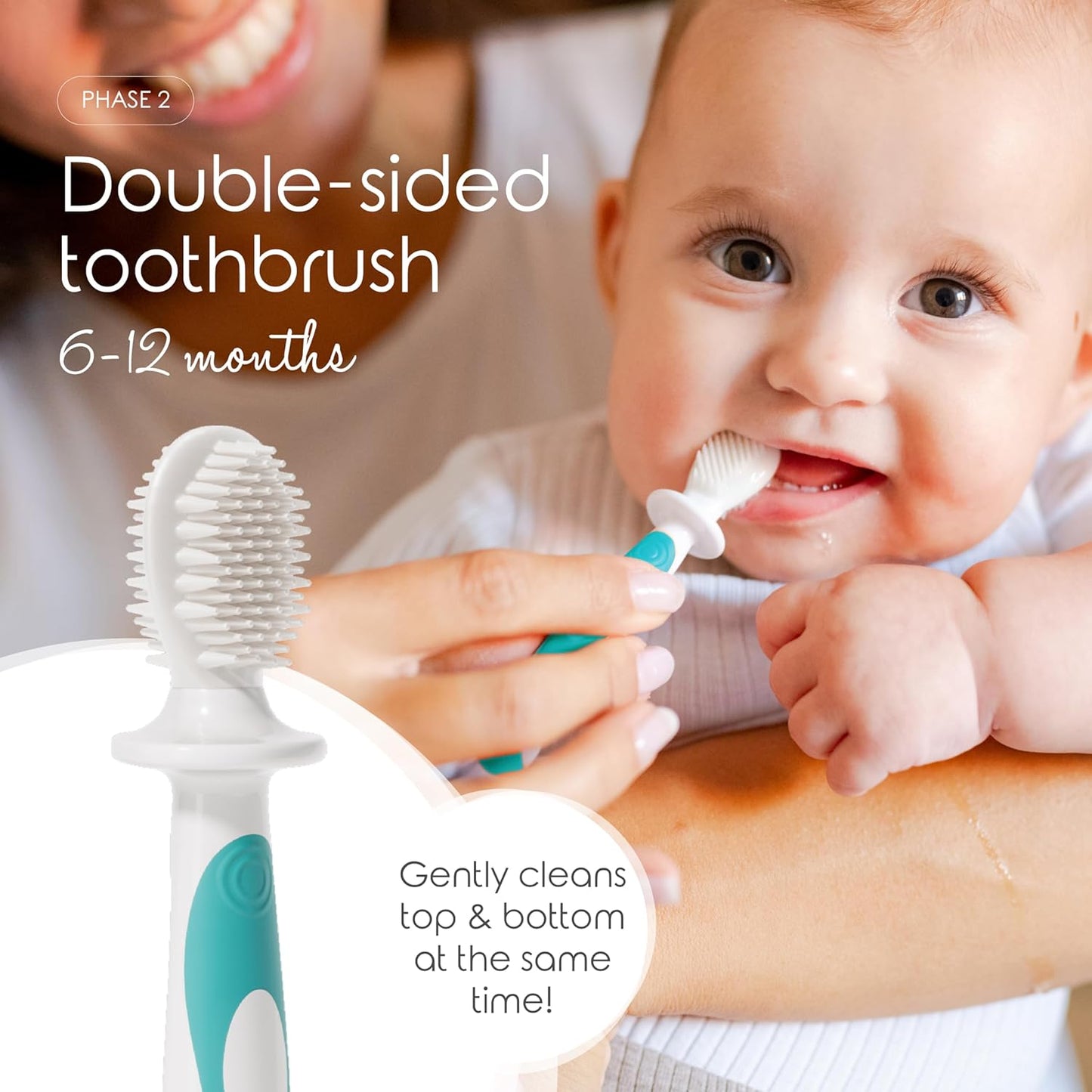 Cherish Baby Care Baby Toothbrush & Toddler Toothbrush Set (0-2 Years) - BPA-Free & Safety-Tested, 2023 Award Winner, Food-Grade Silicone (Teal)