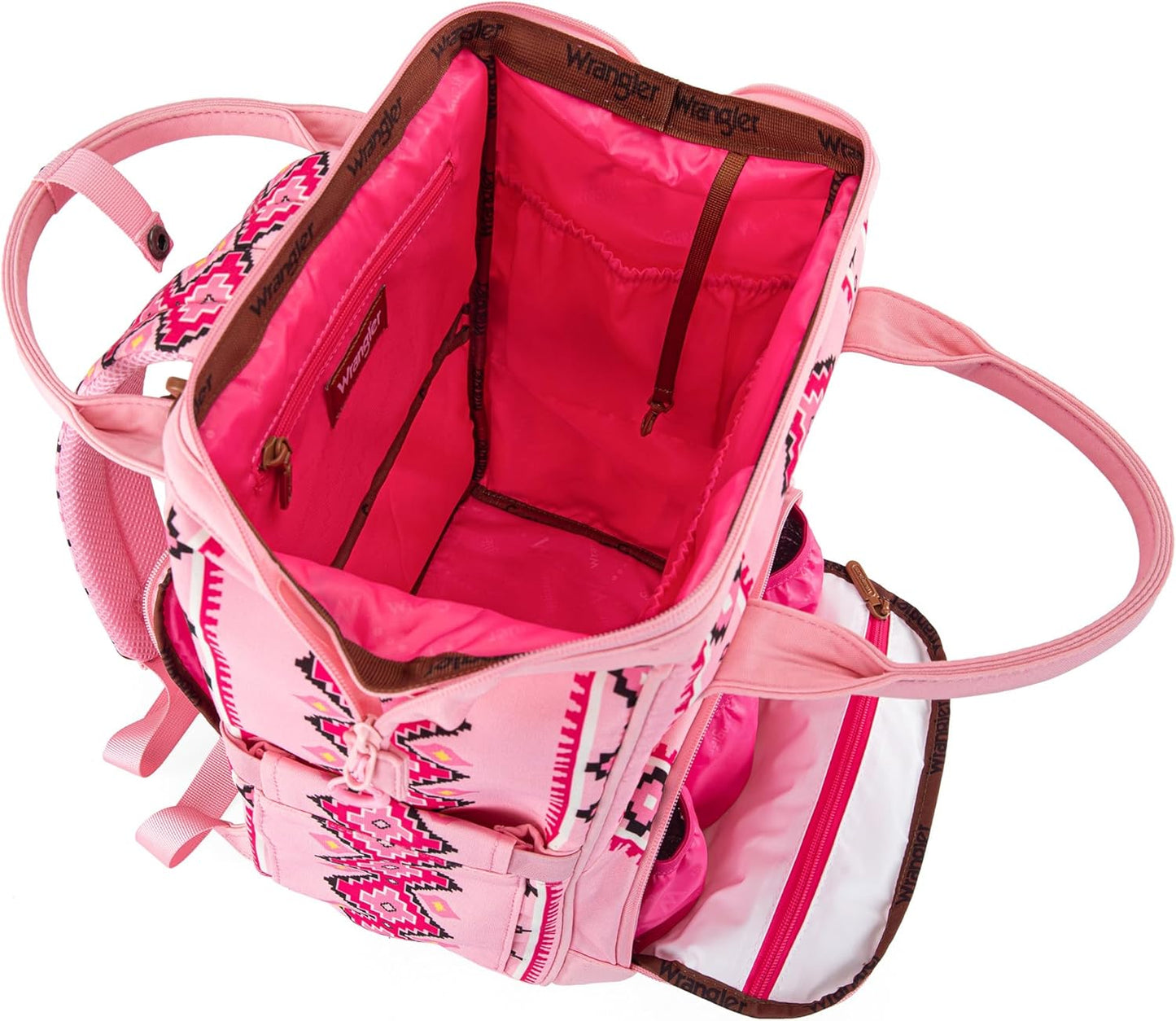 Wrangler Diaper Bag Backpack Aztec Travel Backpack Purses Western Multi-Function Baby Bags for Mom with Waterproof Insulated Pockets