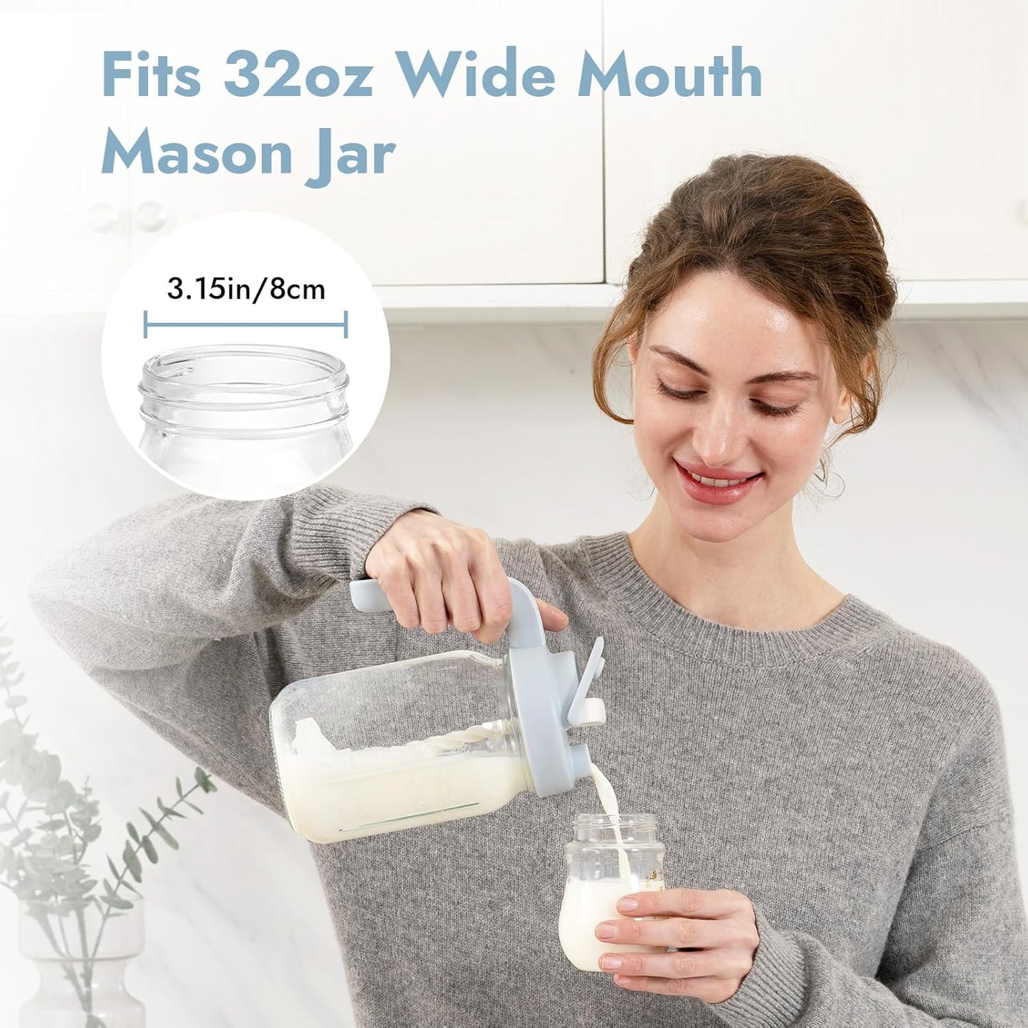 Papablic 32oz Formula Mixing Pitcher Lid, Breastmilk Pitcher Mixing Handle & Flip Locking Spout for Mixing Formula/Breastmilk/Protein Powder/Coffee, Blue