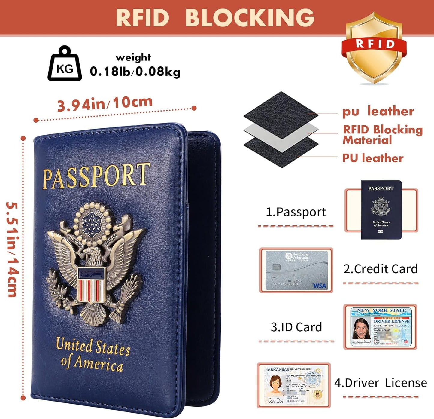 2 pieces Passport Holder and Card Slot Combo RFID Blocking Leather Family Travel Passport Wallet Travel Accessories for Men Women (Blue and black)