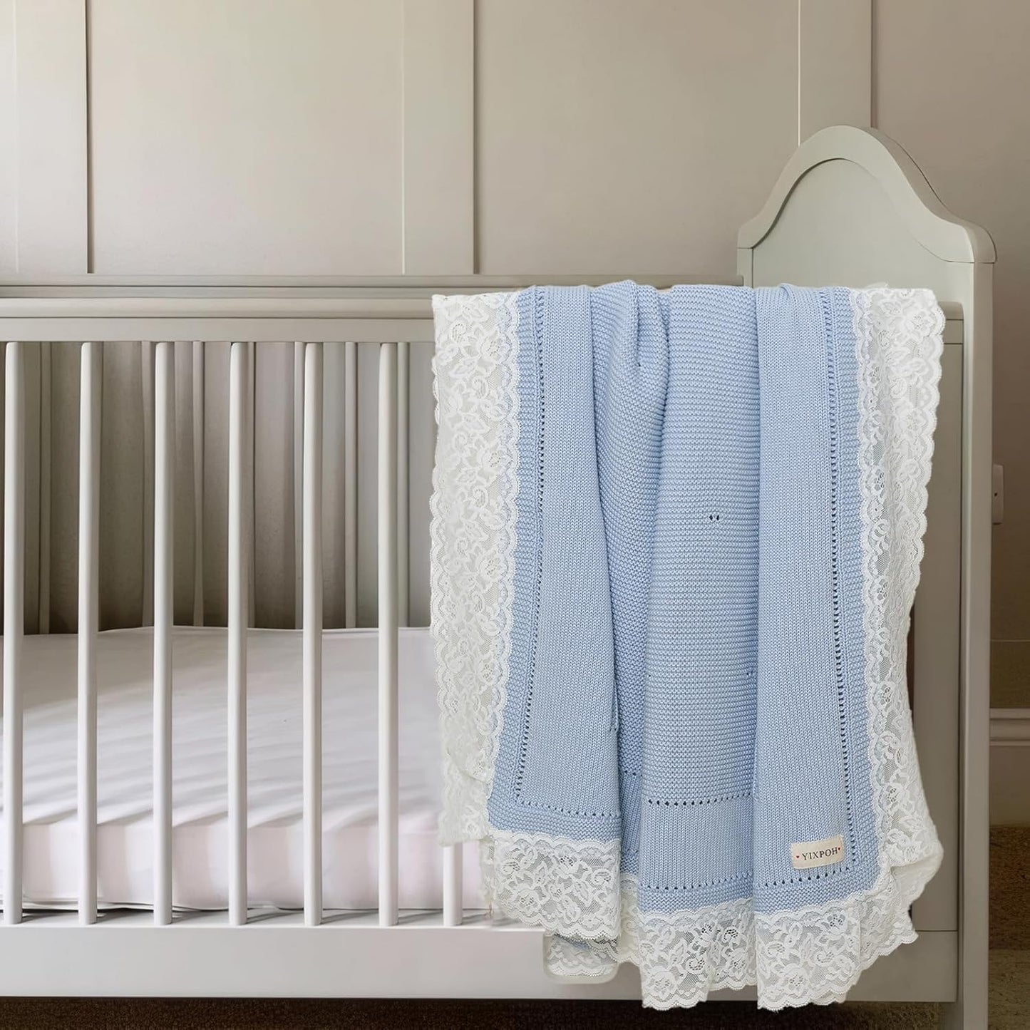 100% Organic Cotton Baby Blanket Knitted Softer Receiving Swaddle Warm Cozy Cuddle Crib Blanket for Newborns Infants Toddlers Boy and Girls Sky Blue