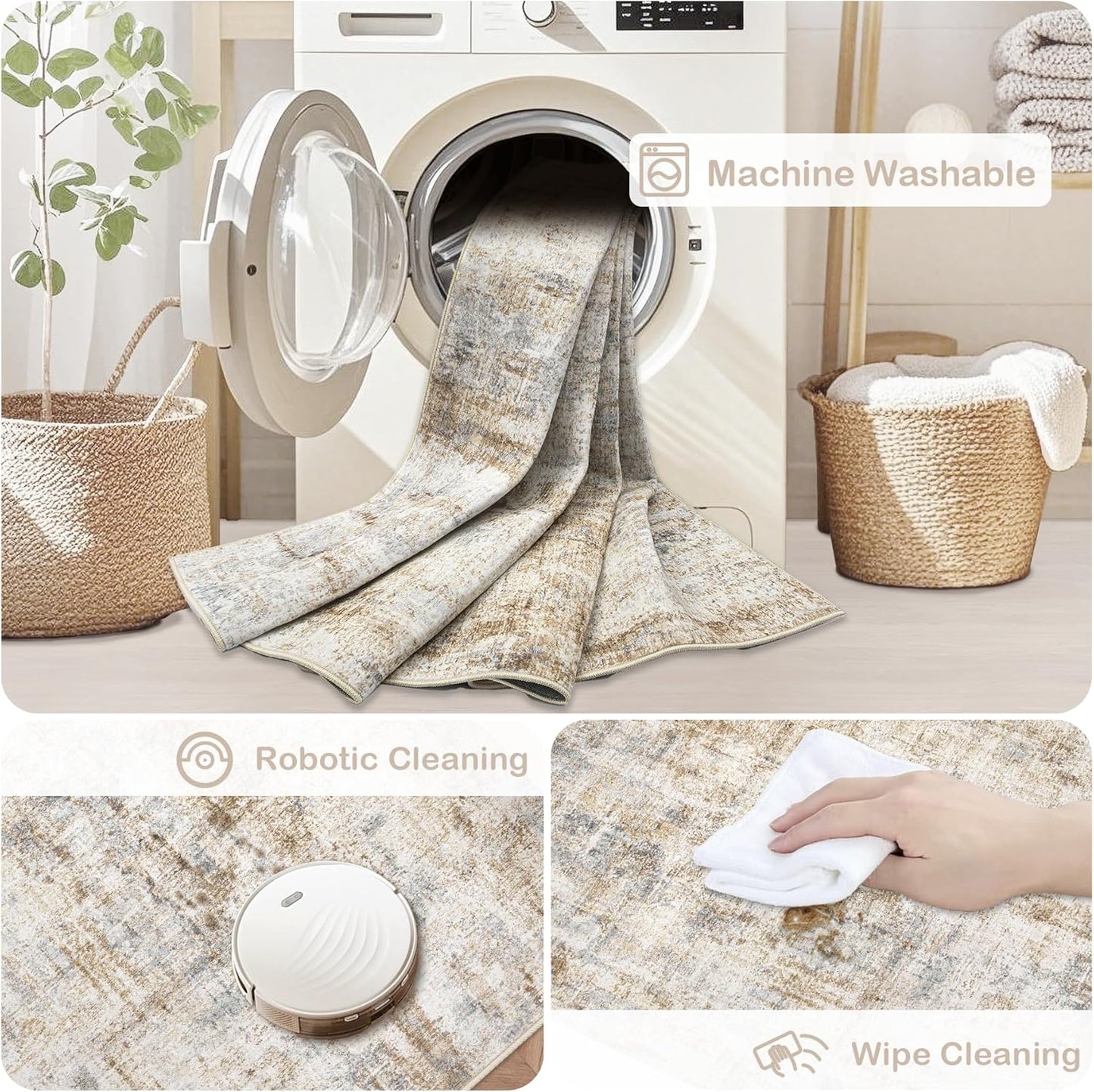 Area Rugs 9x12 Living Room: Washable Rug Modern Abstract Large Rugs Soft Non Slip Neutral Rug Stain Resistant Indoor Carpet for Bedroom Kitchen Dining Room Home Office Rugs(Blue Brown,9'x12')