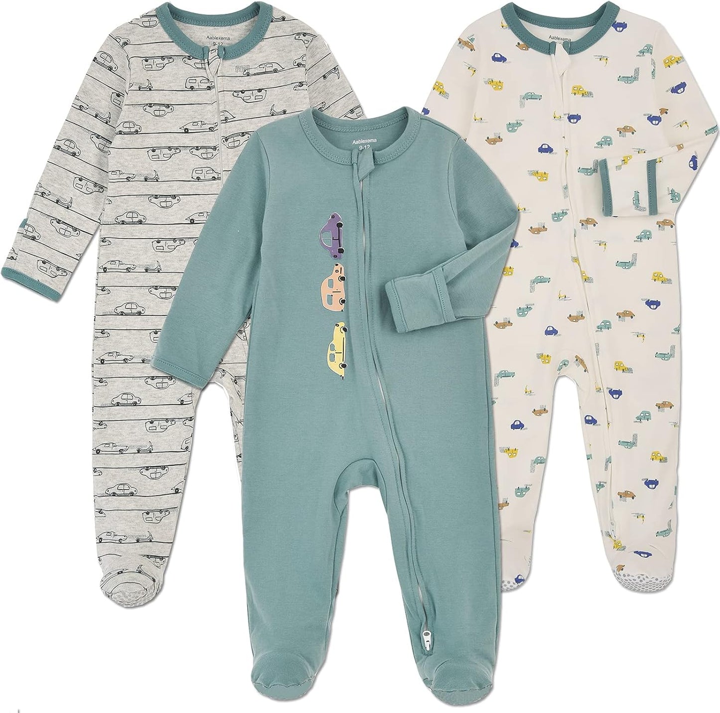 Aablexema Baby Footie Pajama with Mitten Cuffs, Double Zipper Infant Cotton clothes Sleeper Pjs, Footed Sleep Play