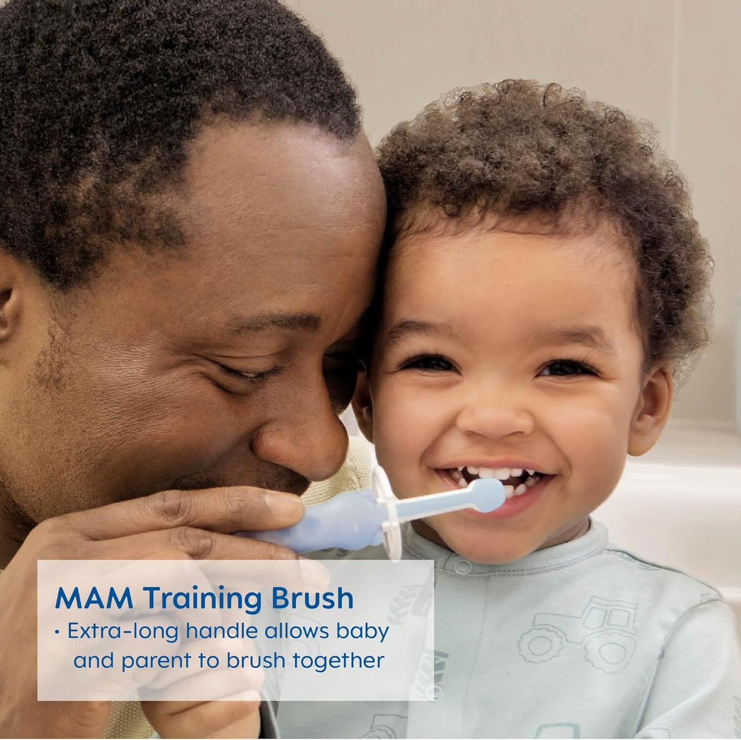 MAM Learn to Brush Set (1 Baby's Brush Toothbrush, 1 Training Brush, 1 Safety Shield), Baby Toothbrushes with Brushy The Bear, Interactive App, for Girls 5+ Months, Blue