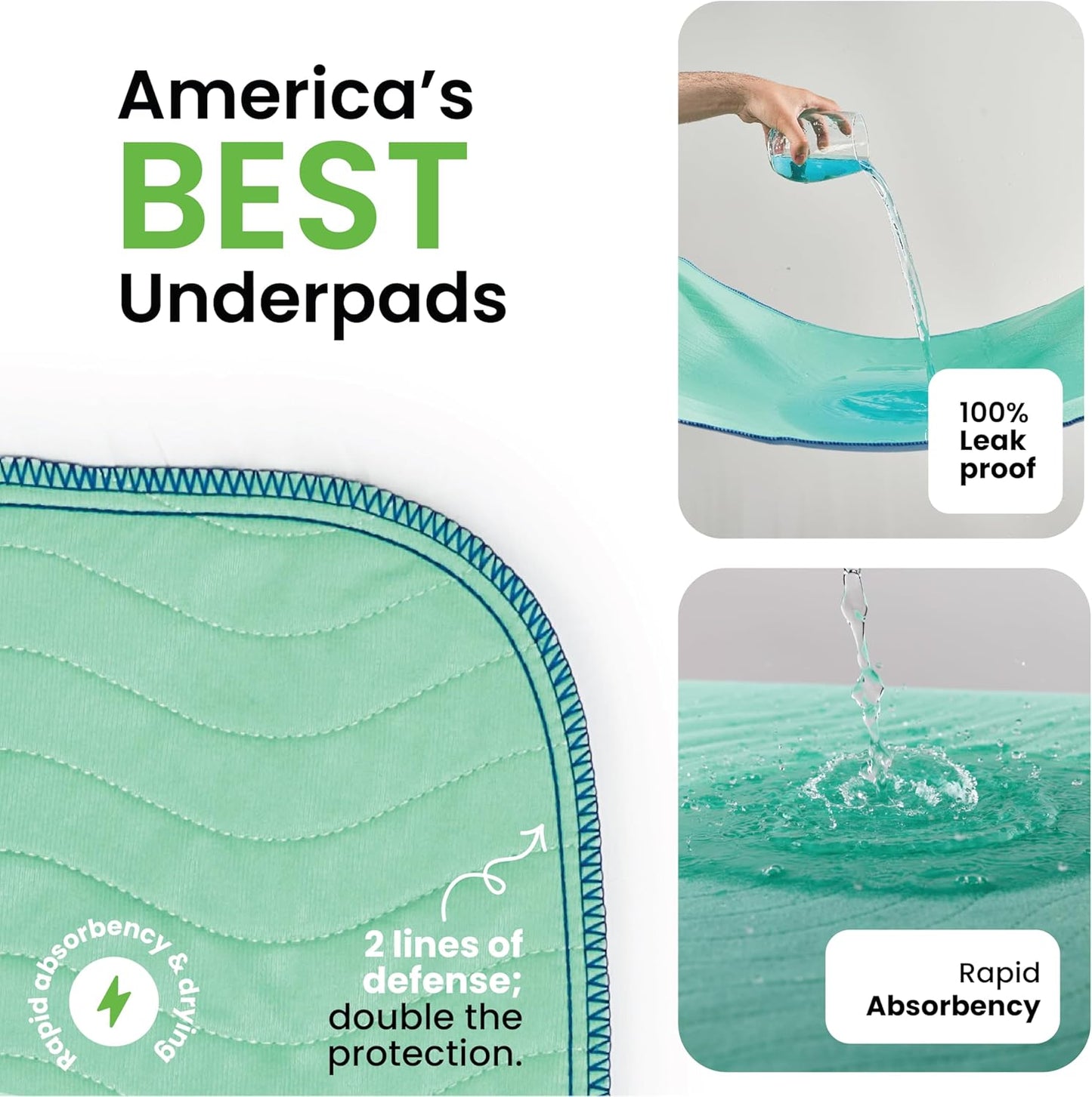 IMPROVIA® Washable Underpads, 34" x 52" (Pack of 4) - Heavy Absorbency Reusable Incontinence Pads for Kids, Adults, Elderly, and Pets - Waterproof Protective Pad for Bed, Couch, Sofa, Furniture, Floor