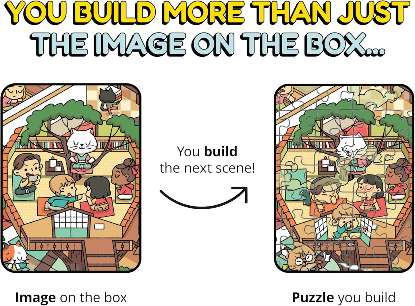 Jigsaw Puzzles 1000 Pieces - Magic Mystery Story Secret Ending Puzzle - Perfect Game Night for Adults & Kids - Cat Dog Funny Cartoon Food Theme (Snack Attack 2)