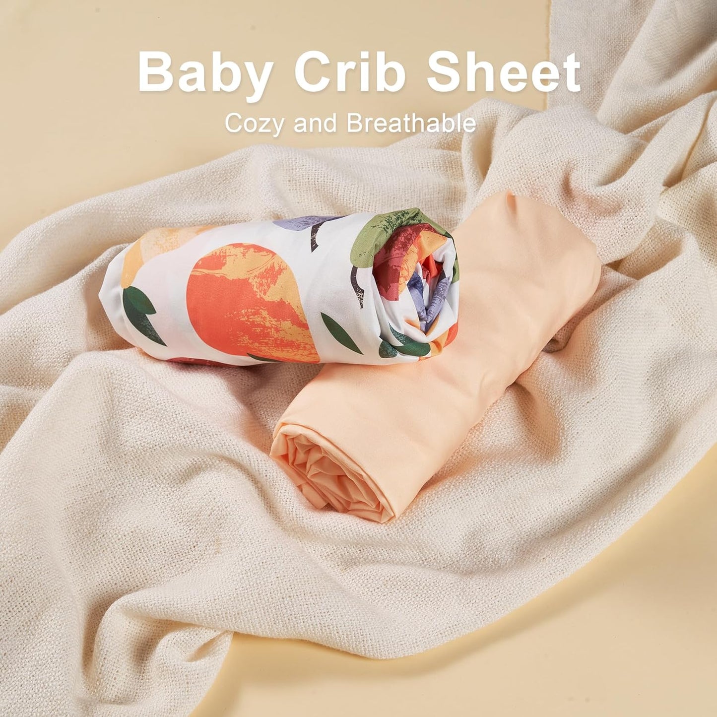 TILLYOU Baby Crib Sheets for Boys Girls, Super Soft Toddler Bed Sheets, 2 Pack Sheets for Standard Crib Mattress 28x52in, Fruit Shadow