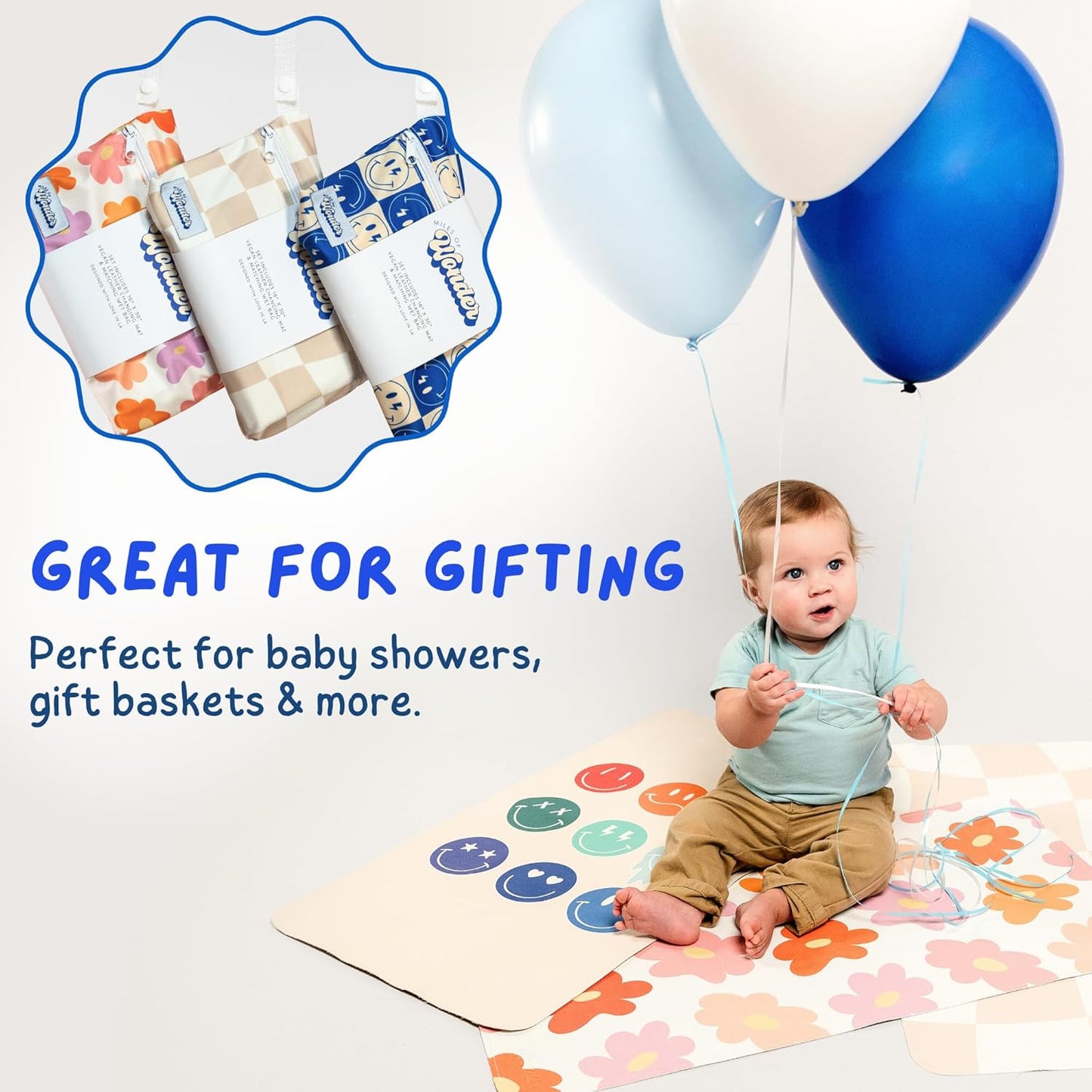 Leather Changing Mat with Reusable Waterproof Wet Bag, (16 x 30 Inches) Baby Changing Mat, Non-Toxic Changing Pad Portable Folds and Wipes Clean, Baby Changing Pad Travel (Smiley Face)